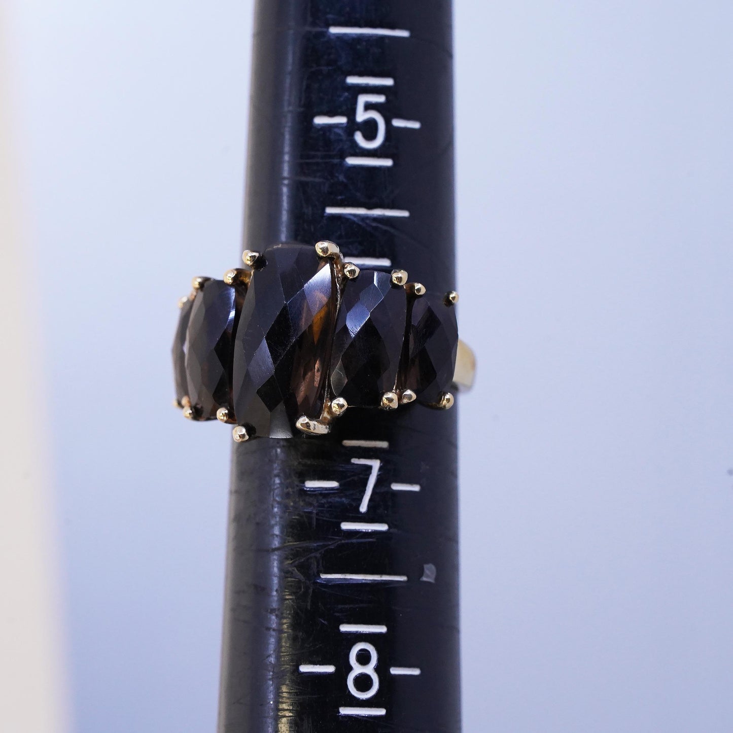 Size 6.25, Gold Plated 925 Sterling Silver Smoky Quartz Ring Cocktail Ring