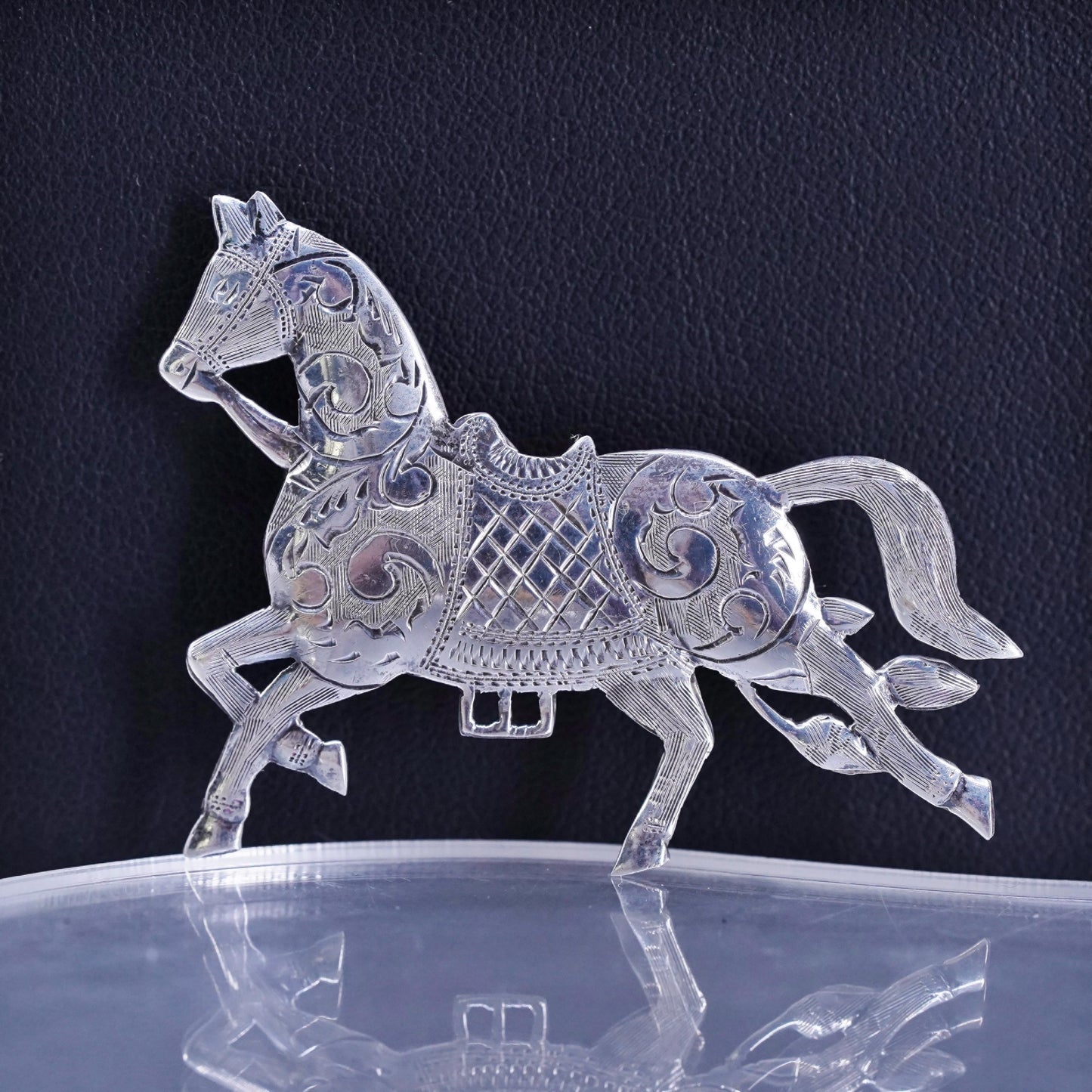 Vintage Siam sterling silver handmade brooch, 925 horse pin