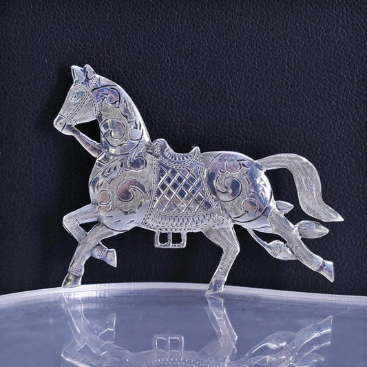 Vintage Siam sterling silver handmade brooch, 925 horse pin