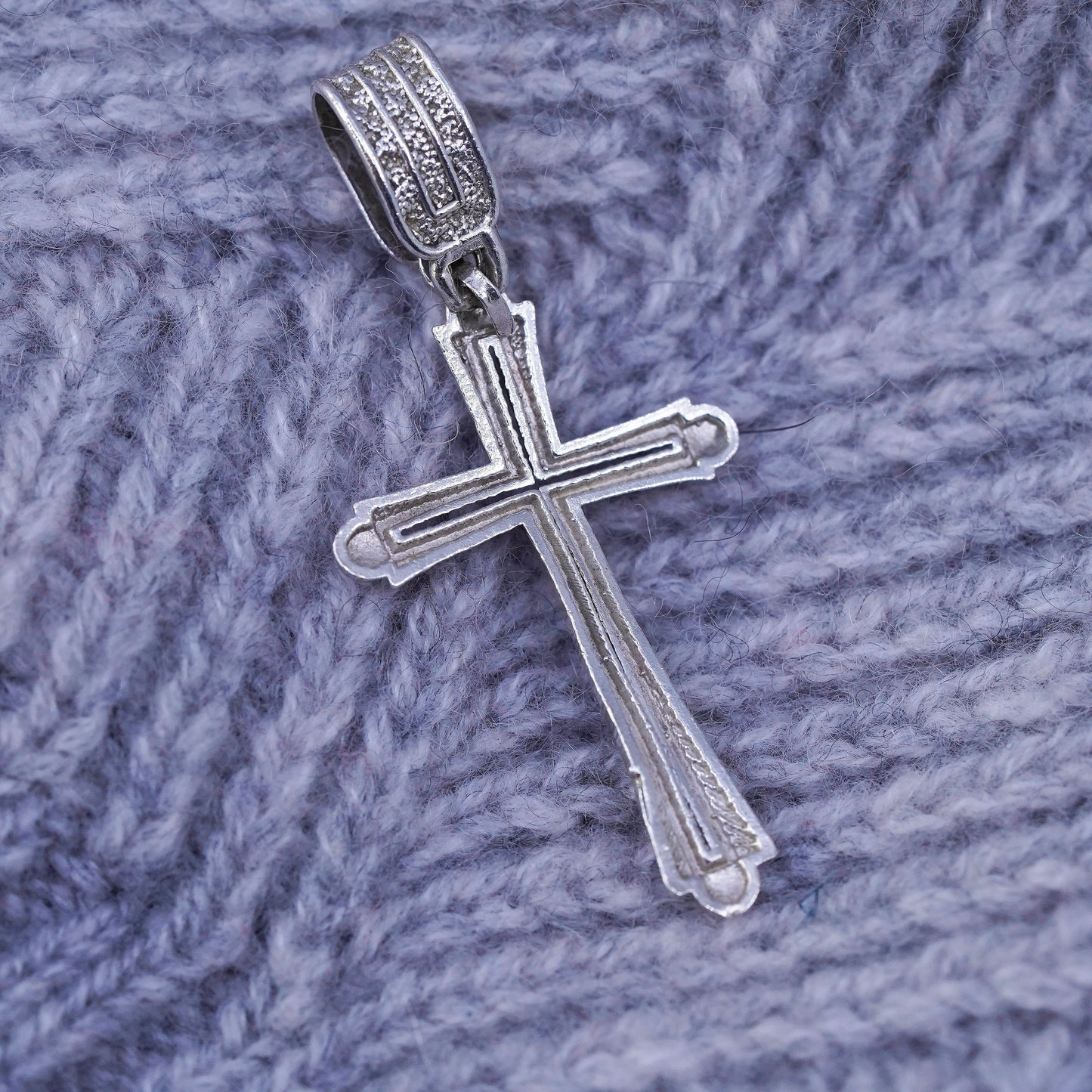 Vintage Sterling silver Handmade charm, 925 textured cross pendant