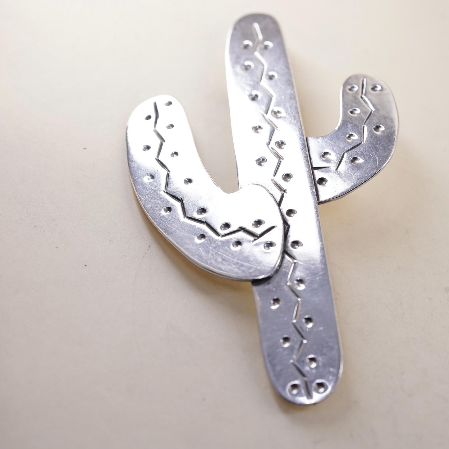 Vintage Mexican Sterling 925 silver Handmade huge cactus brooch pin