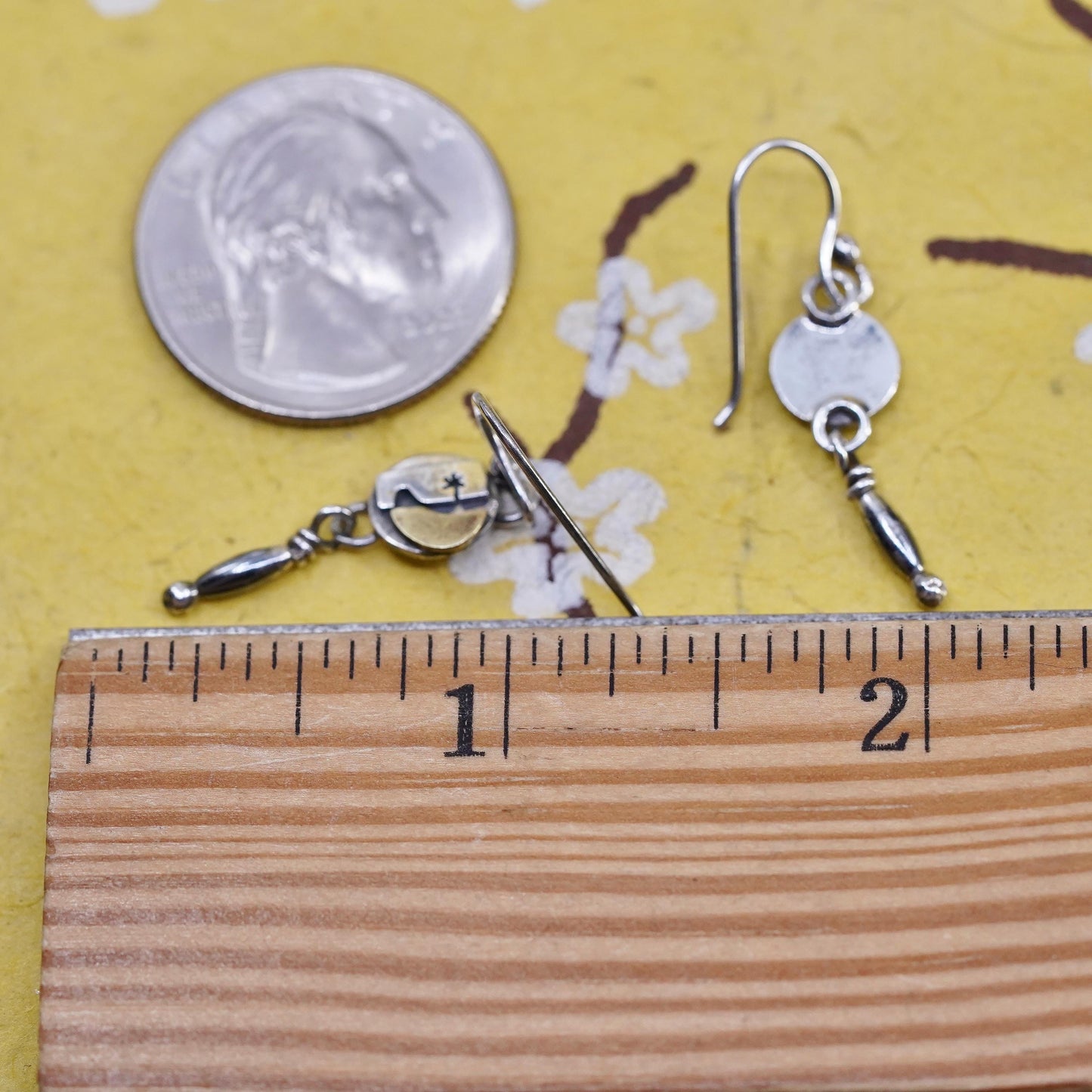 vintage Far Fetched two tone sterling 925 silver tag earrings with copper moon