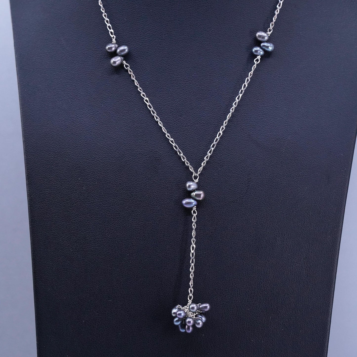 18”, Nank Sterling 925 silver curb chain necklace with black pearl pendant