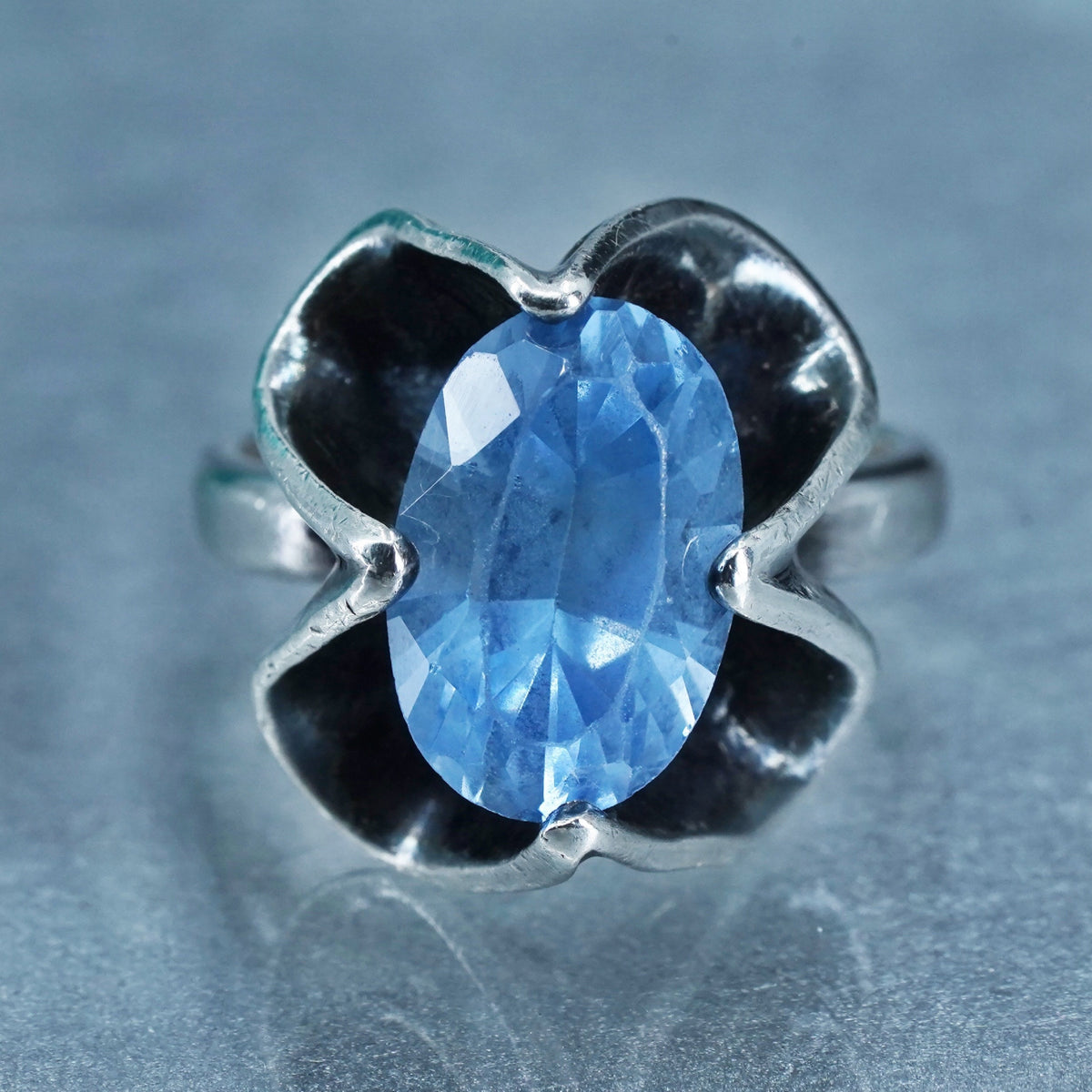 Size 7, Vintage Sterling Silver Mexico Taxco Sanchez blue topaz Ring