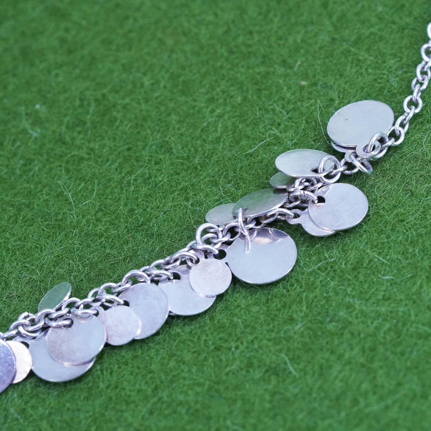 15", vintage Sterling 925 Silver handmade circle Necklace cluster disc charms
