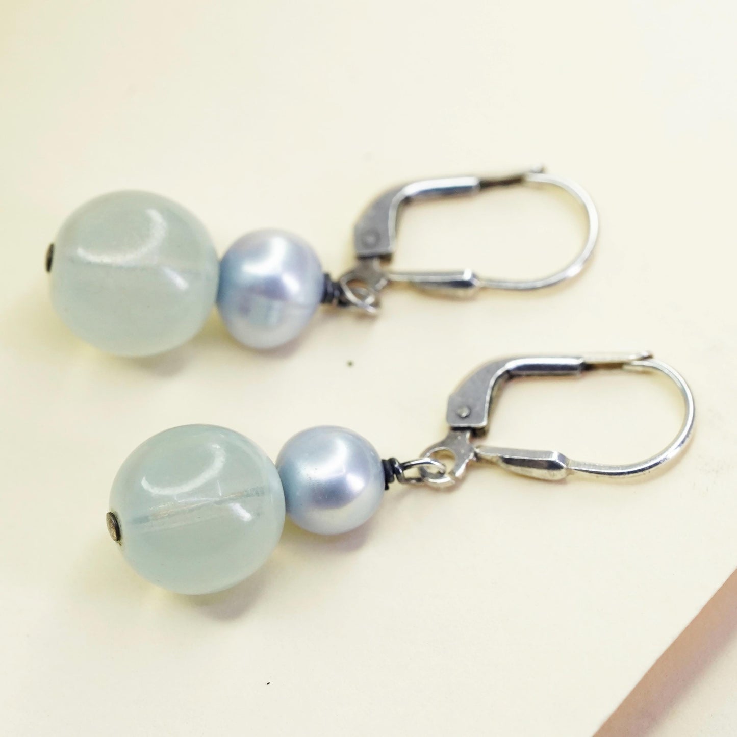 Vintage sterling silver handmade earrings, 925 hooks with jade pearl beads