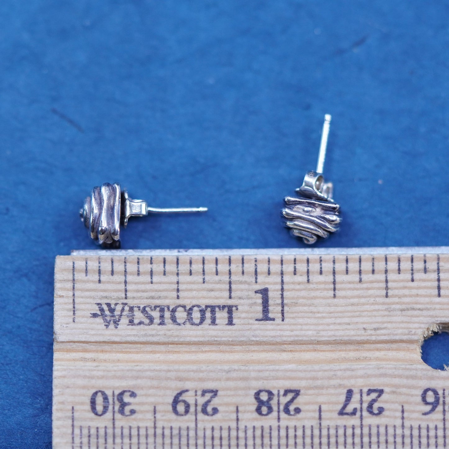 Vintage Sterling silver handmade earrings, 925 ribbed studs