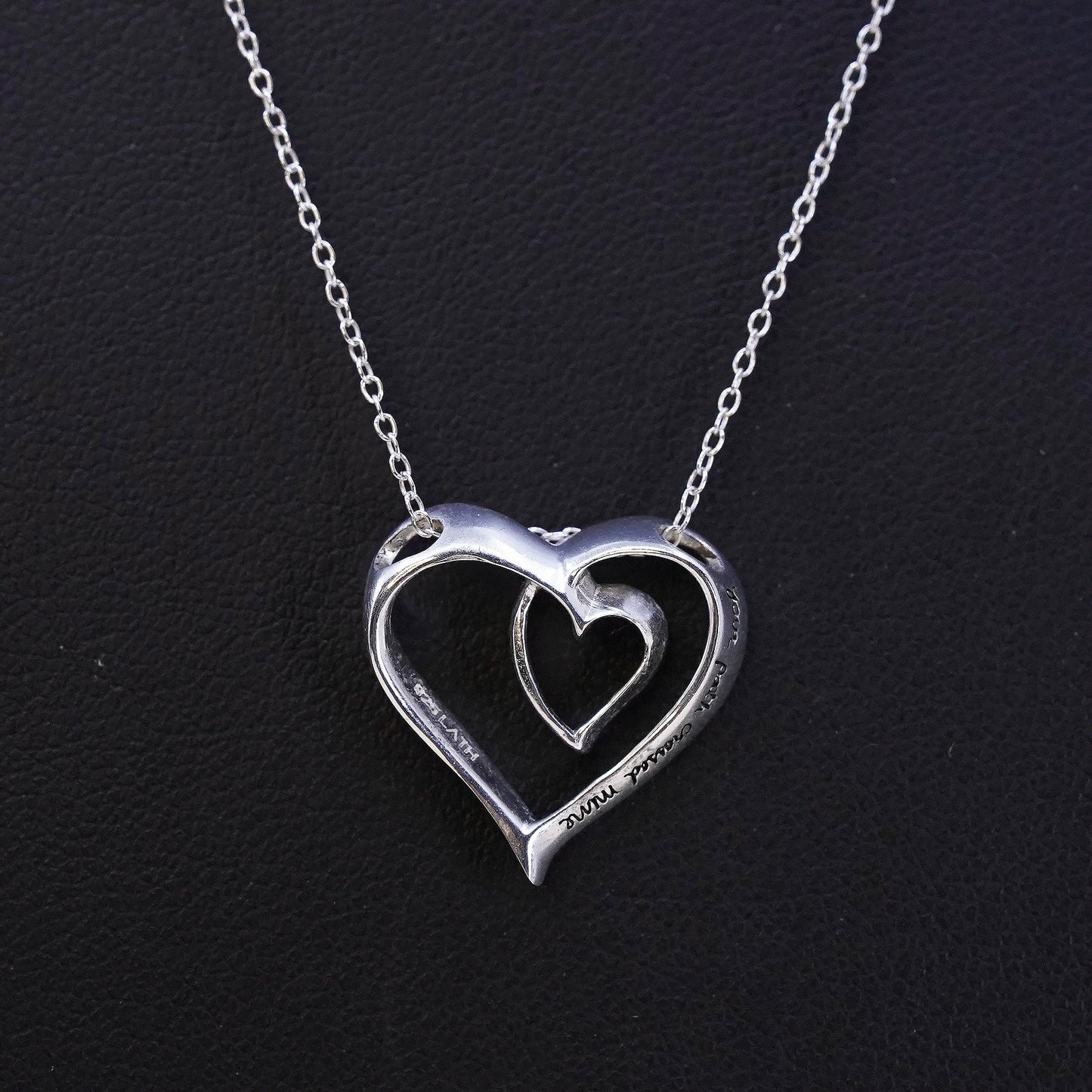 18", Sterling silver necklace, 925 heart pendant embossed I’m thankful your