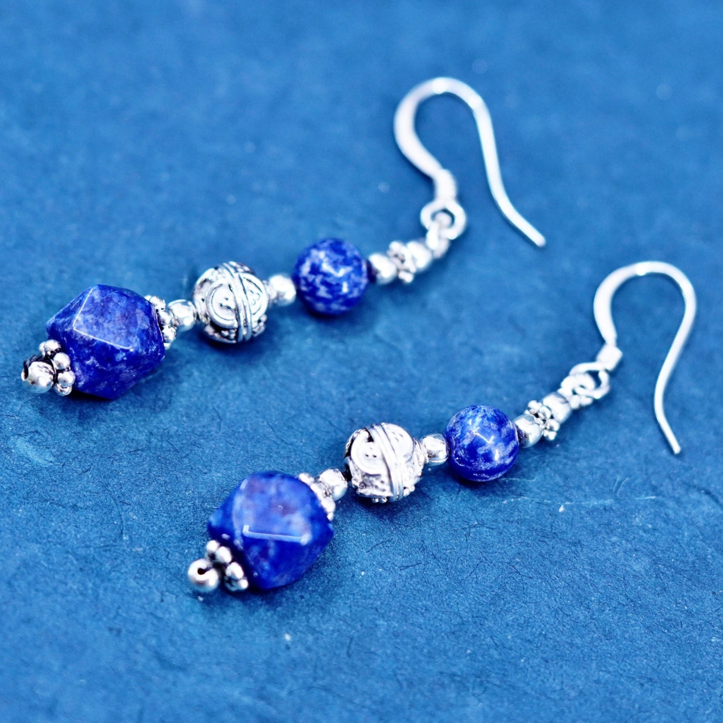 Vintage sterling 925 Silver handmade earrings with sodalite nugget