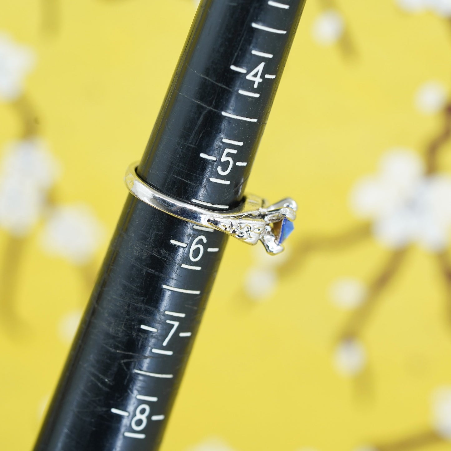 Size 5.5, vintage Sterling silver 925 handmade ring with blue crystal