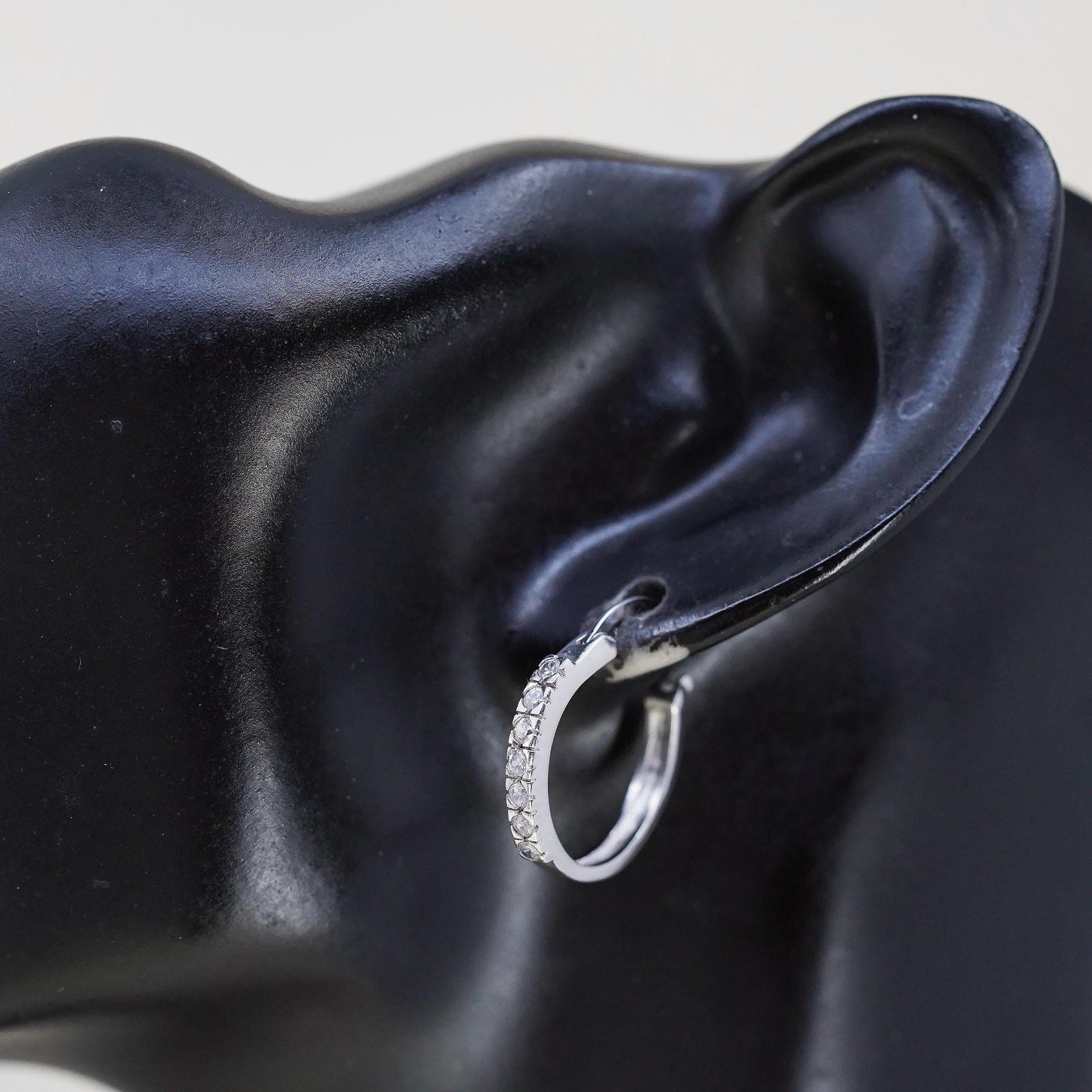 0.75”, Vintage Sterling silver minimalist earrings, 925 huggie hoops with cz