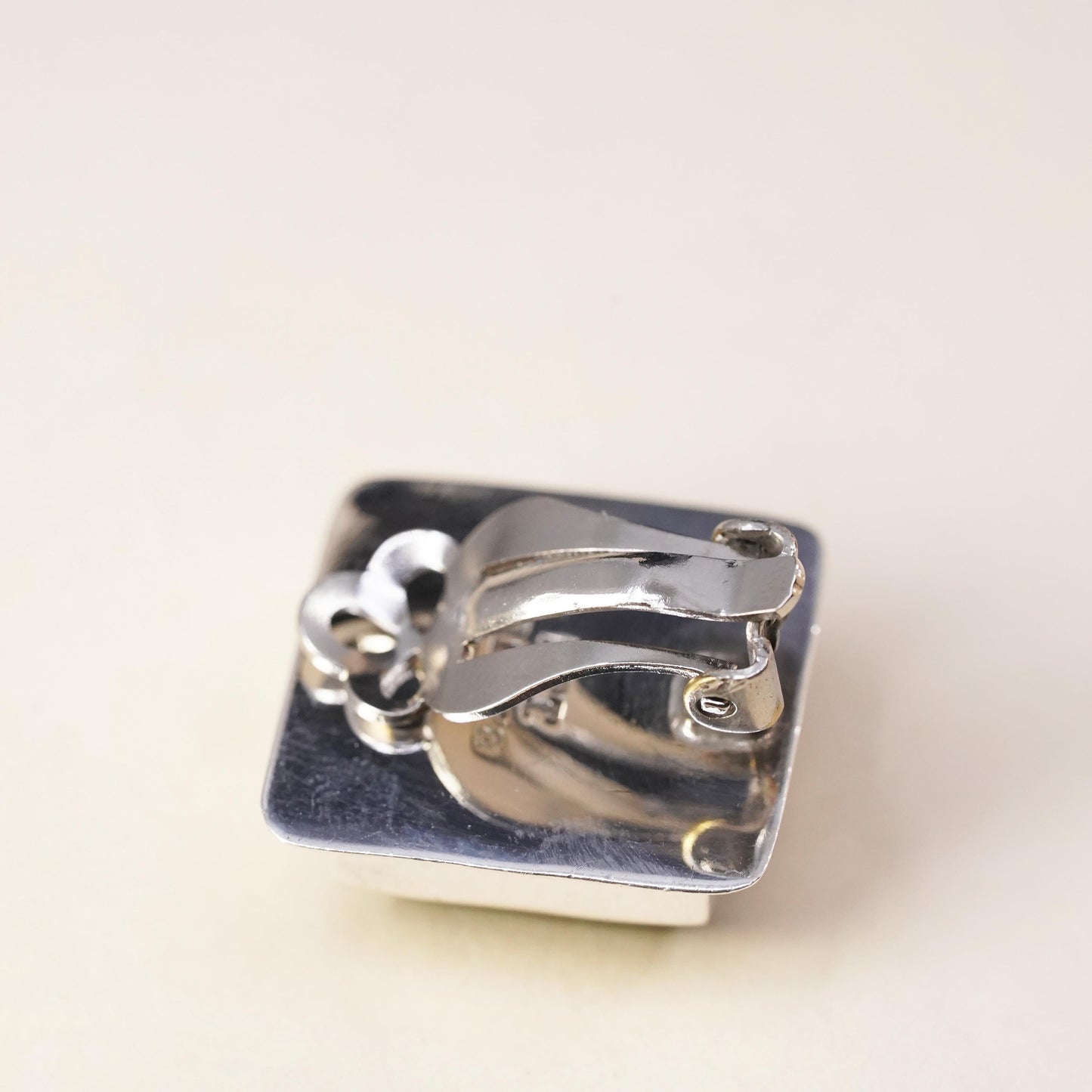 Vintage Mexican sterling silver single earring, 925 silver square clip on onyx