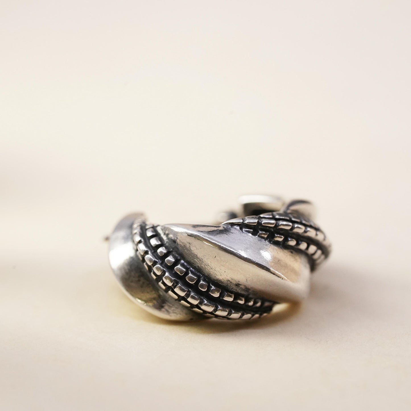0.75”, Vintage sterling silver single earring, twisted 925 huggie hoop