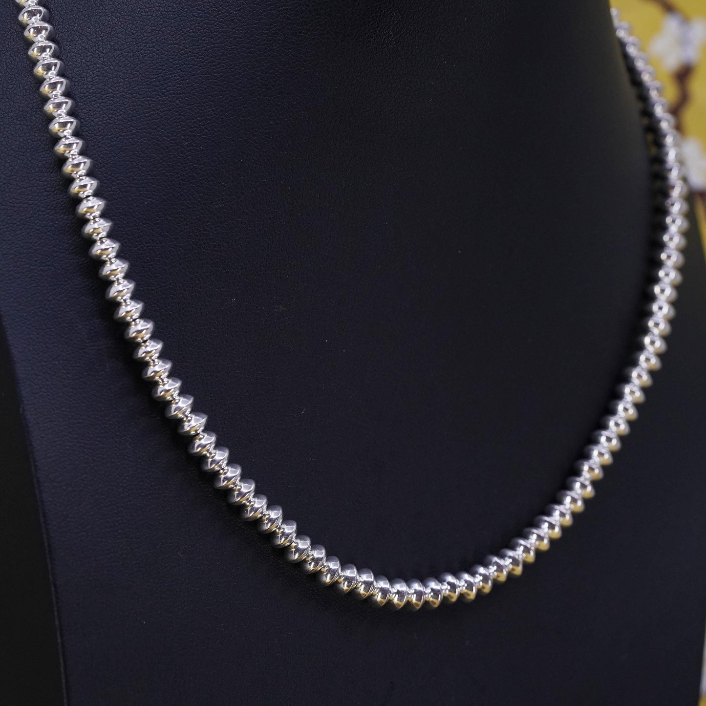 18” 6mm, vintage Sterling silver handmade necklace, 925 bead chain