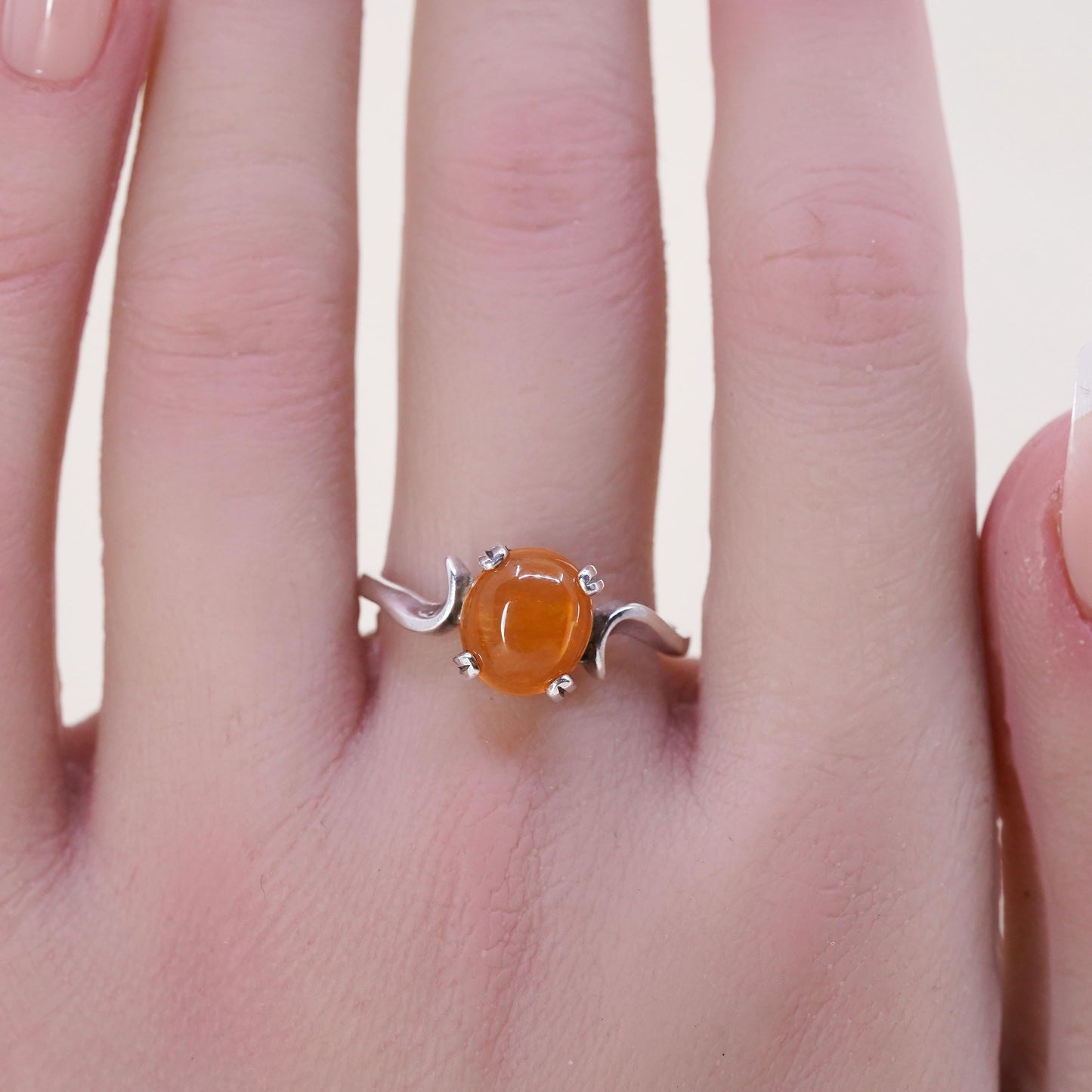 Size 10, Vintage Sterling silver handmade ring with fire opal, 925 silver band
