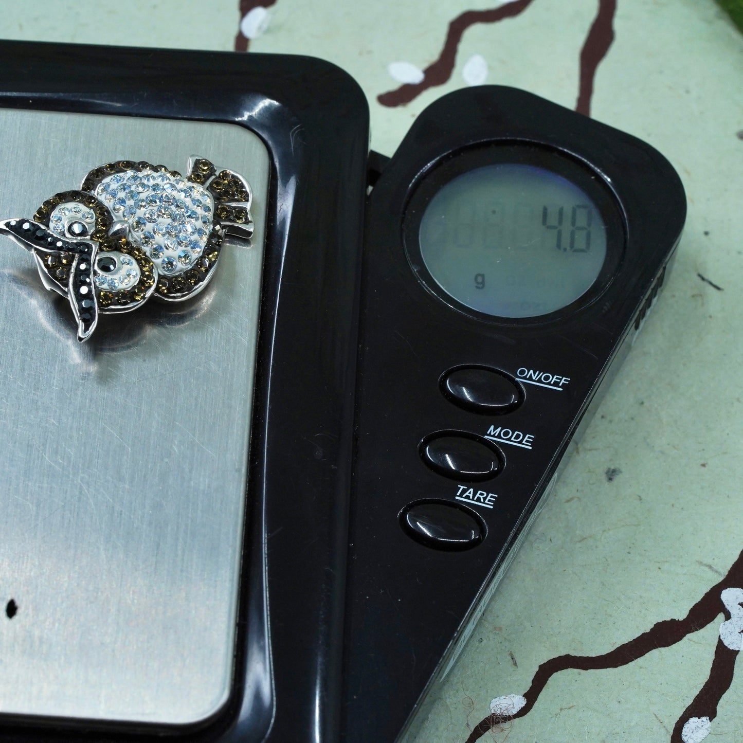 Vintage Sterling silver handmade pendant, 925 owl with cluster crystal