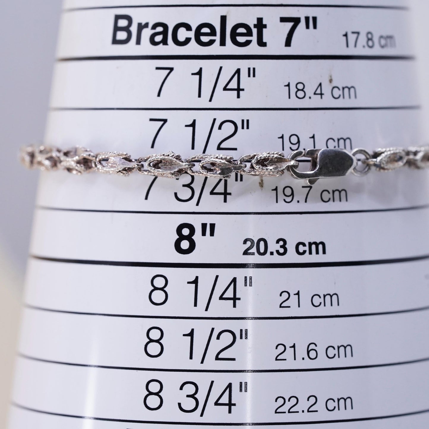 7.75", VTG Sterling 925 Silver Marquise Chain, Textured Organic Leaf Bracelet