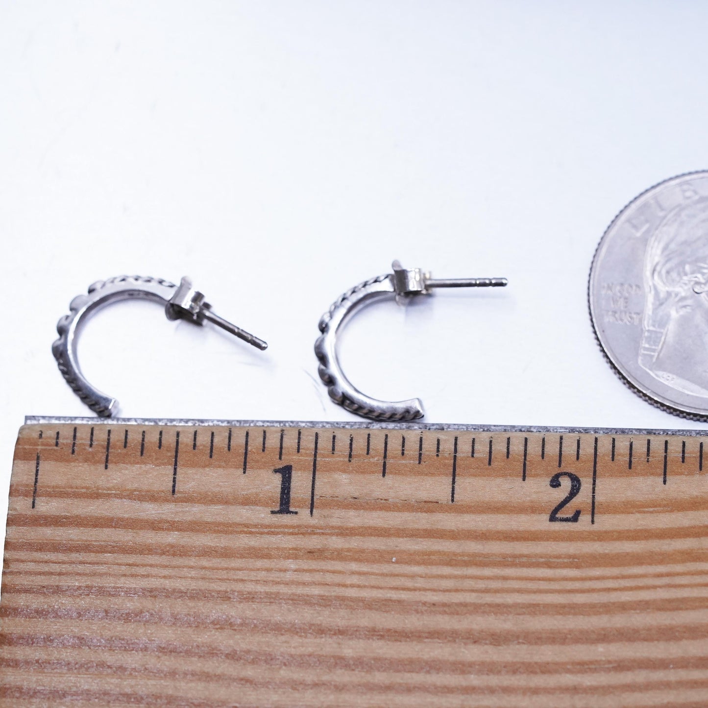0.5", Vintage 925 Sterling Silver Handmade Earrings, 925 Textured huggie studs