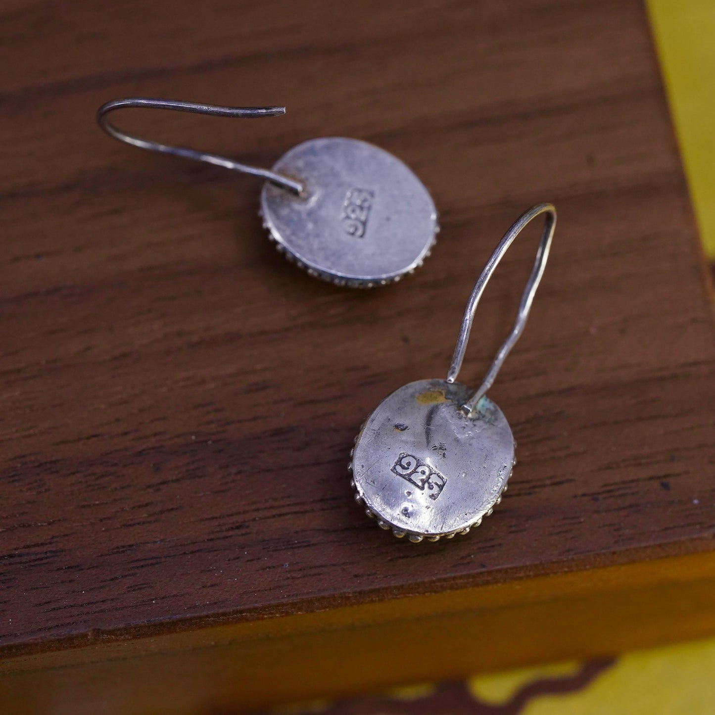 Vintage Sterling 925 silver handmade earrings with oval amethyst and cable