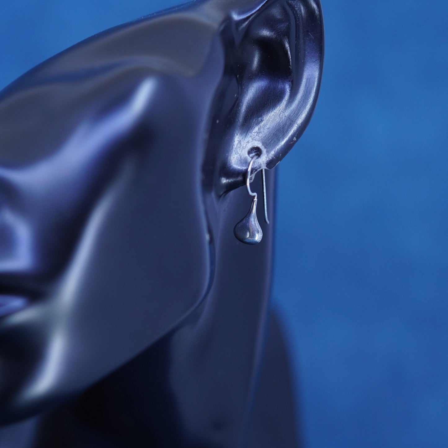 Vintage sterling silver handmade earrings, 925 simple teardrop drops