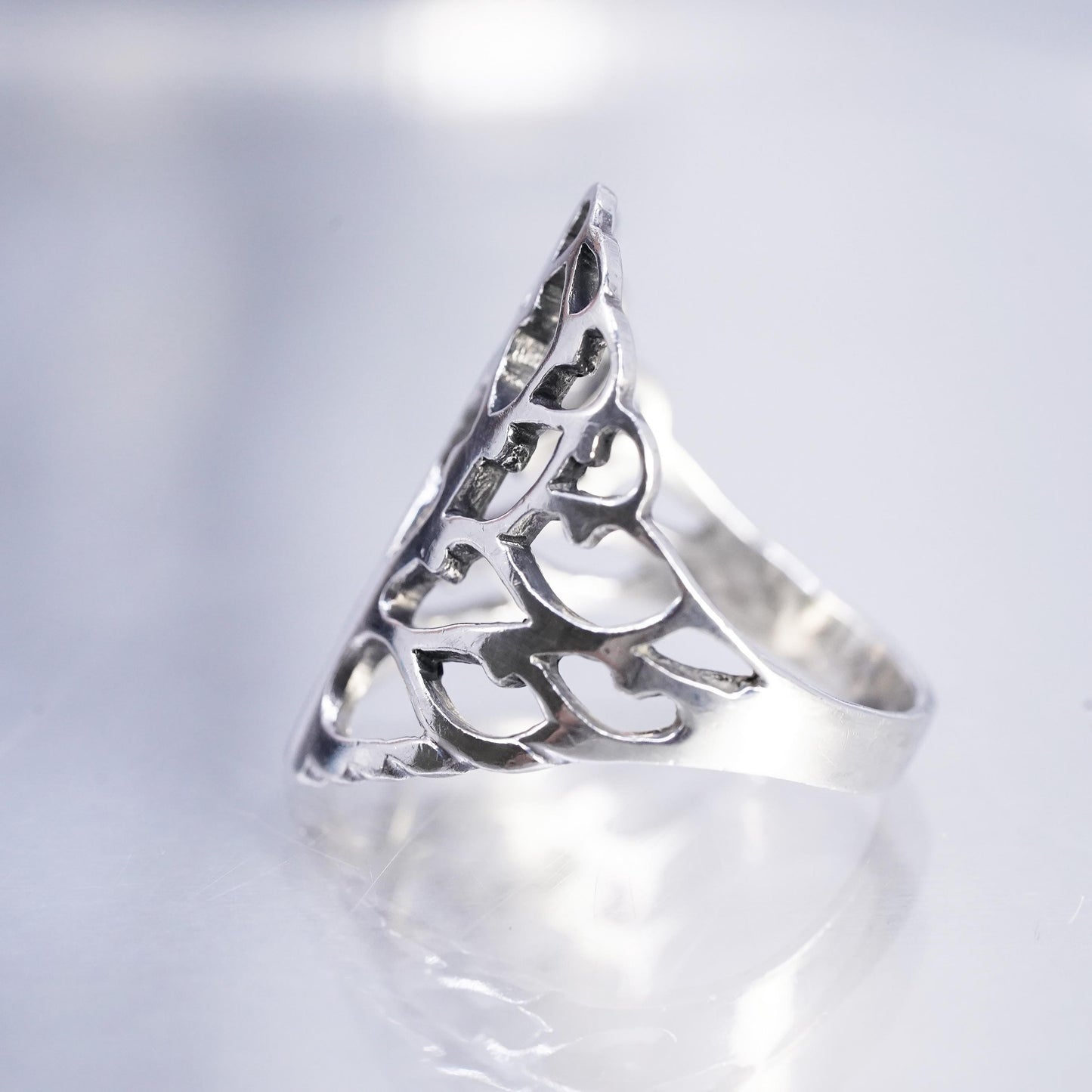 Size 8, Vintage Sterling 925 silver handmade filigree family tree ring