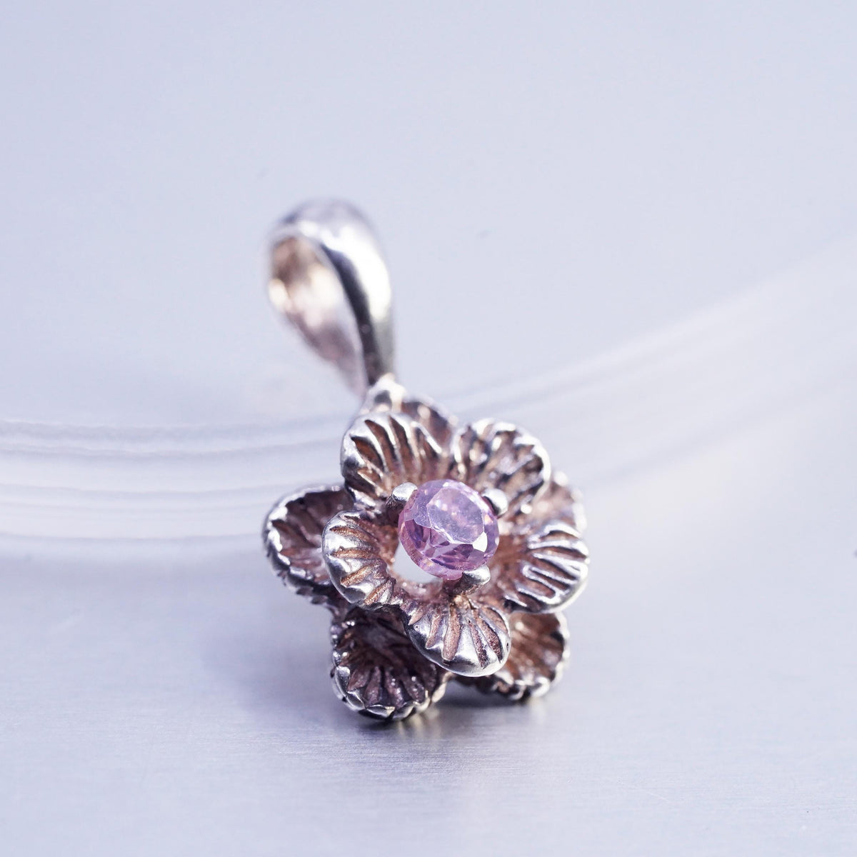 Sterling Silver Amethyst Flower Pendant, HONORA 925 Pink Floral Blossom Charm