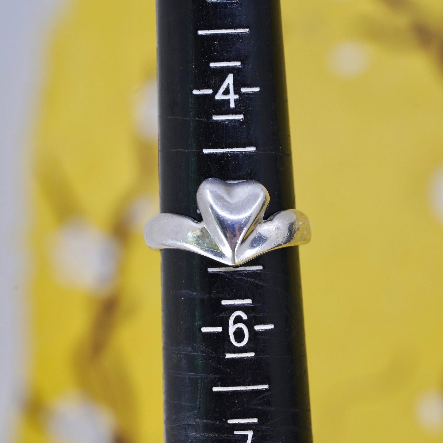 Size 5, Sterling silver handmade ring, 925 stackable band with heart and cross