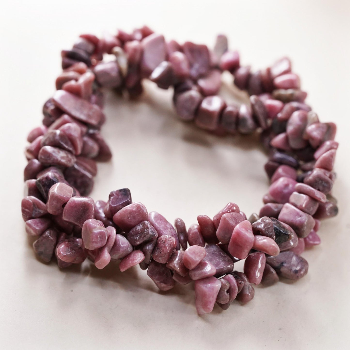 7", Vintage handmade bracelet with multi strands Rhodonite beads stretchy band