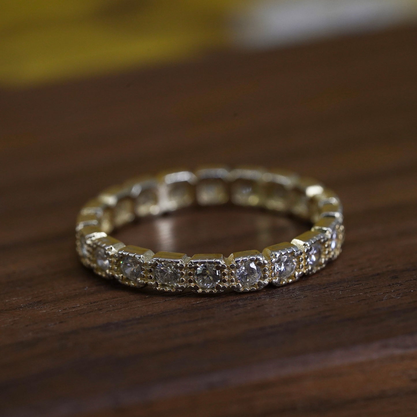 Size 7, VTG vermeil gold over Sterling silver ring, 925 stackable band with cz