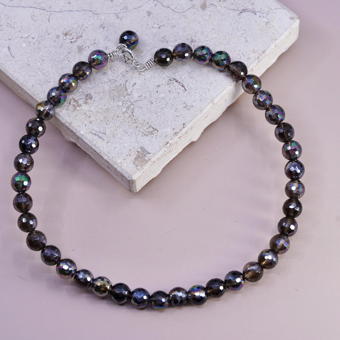 12", VTG Sterling silver handmade necklace, 8mm dark AB crystal choker collar