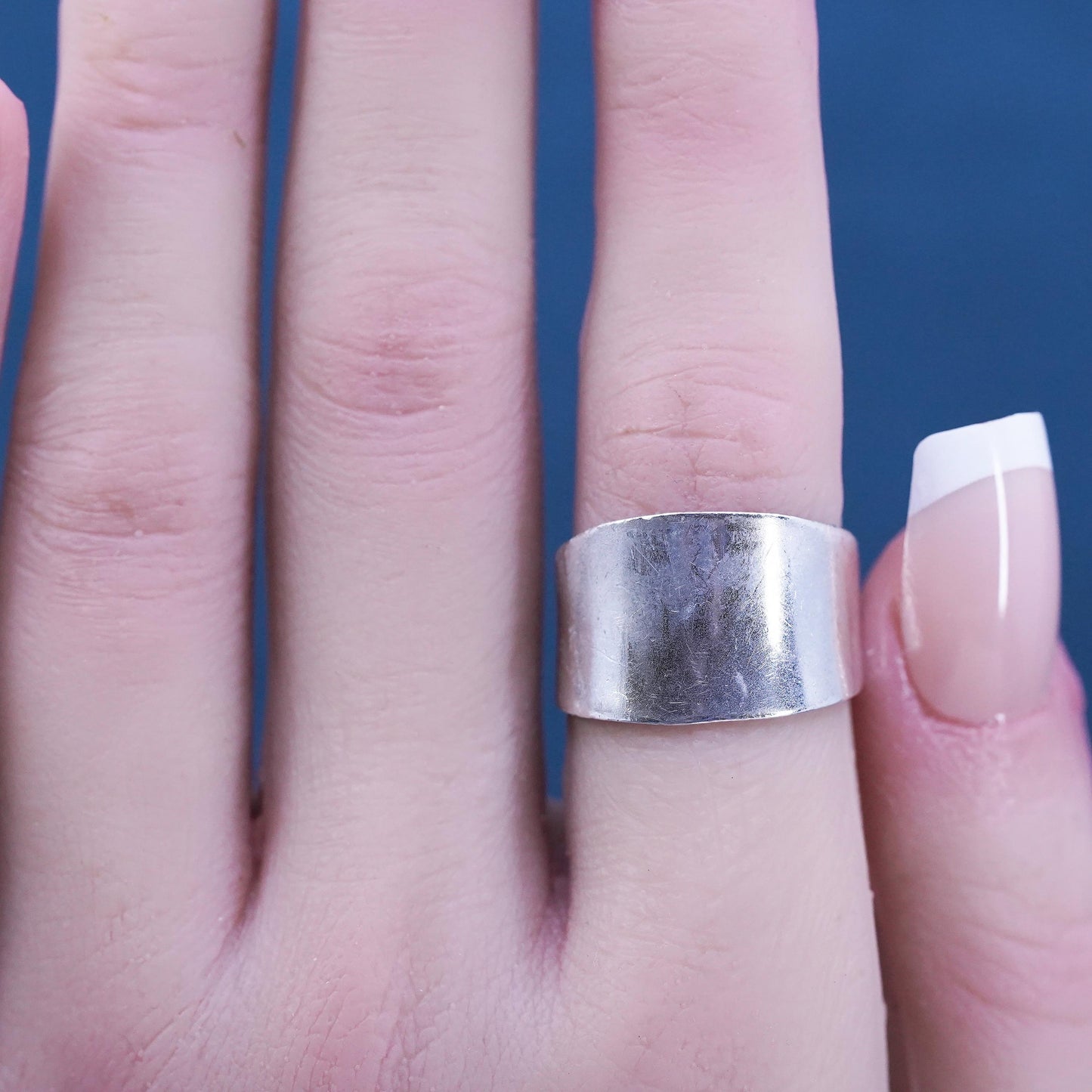Size 5.75, vintage Sterling silver handmade ring, wide 925 band