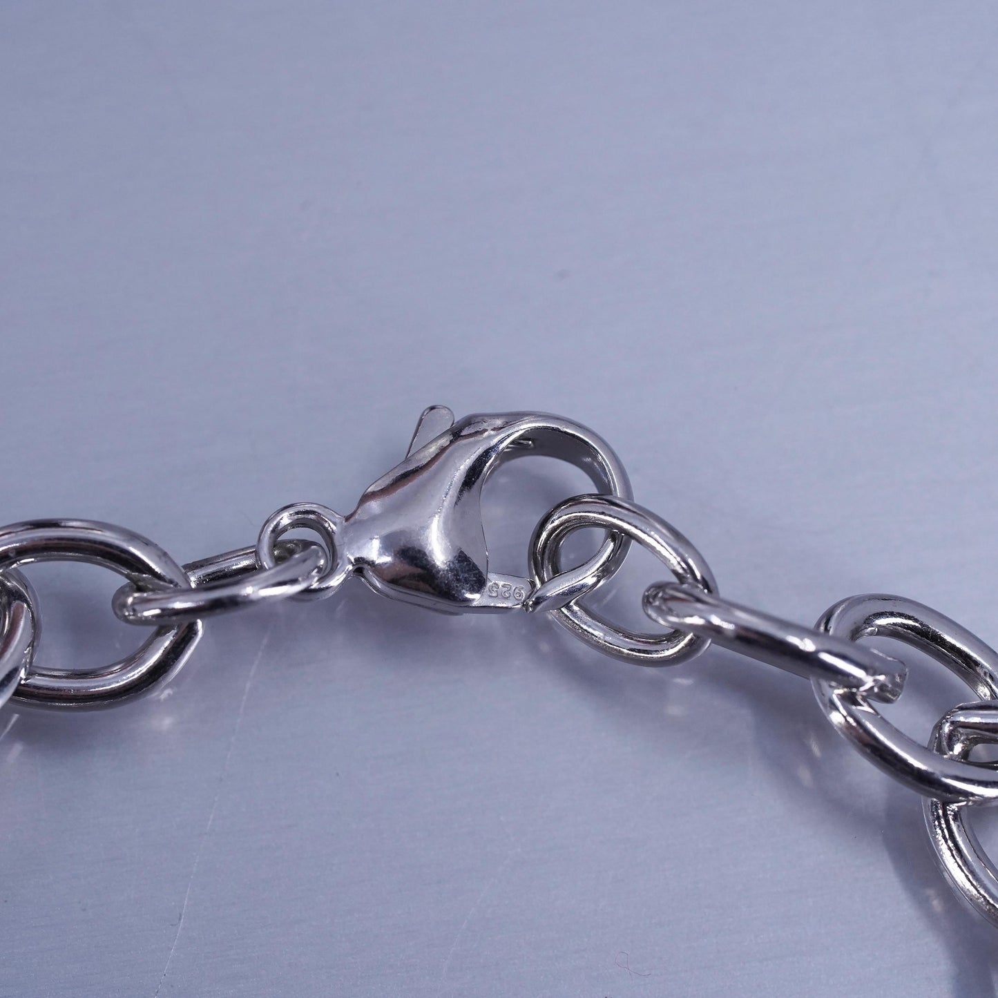 7.25”, Sterling silver bracelet, 925 bold oval chain with crystal heart charm