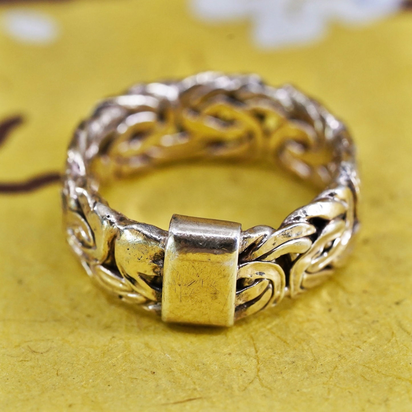 Size 7, Turkey vermeil gold Sterling silver ring, 925 birdcage Byzantine band