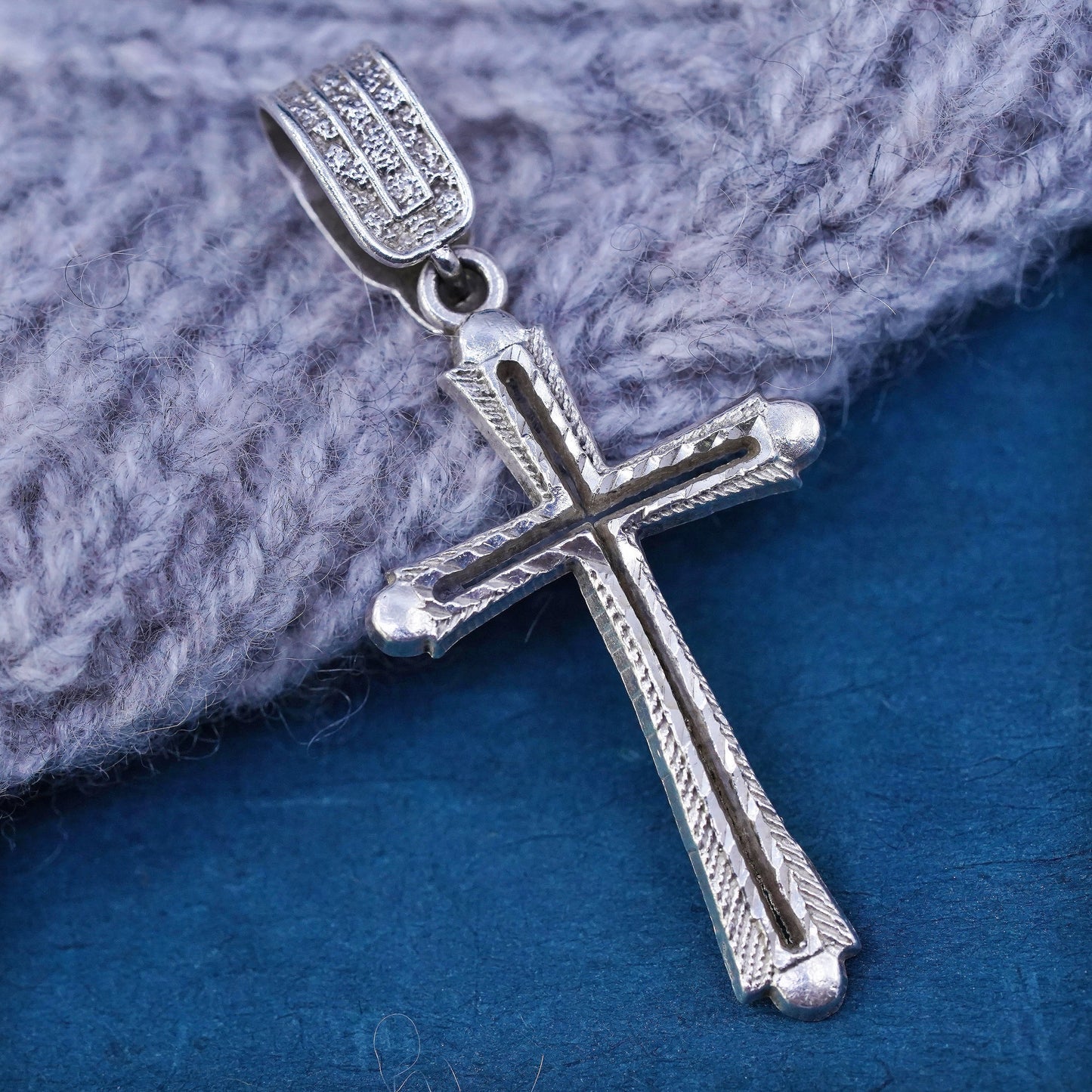 Vintage Sterling silver Handmade charm, 925 textured cross pendant