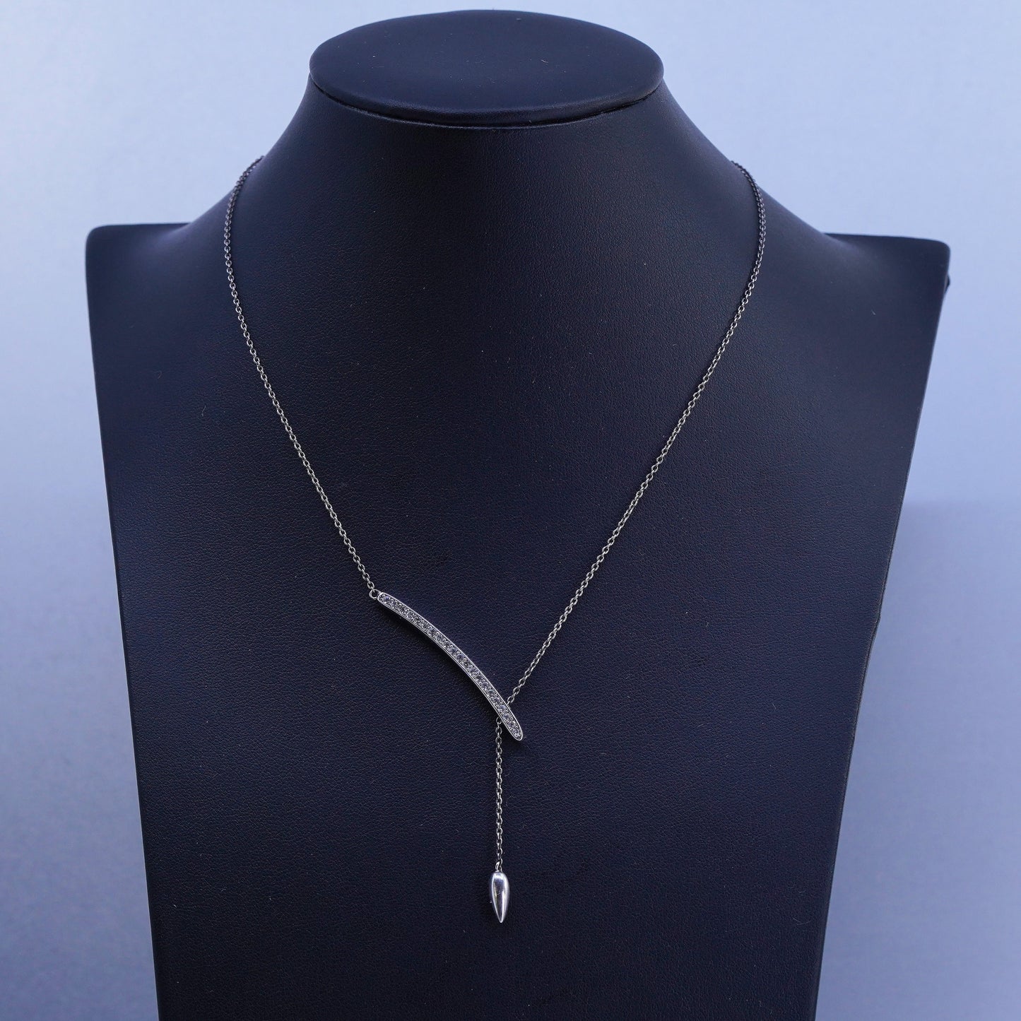 16+2” Silpada Sterling 925 Silver Exuberance CZ Bar Necklace w/ teardrop charm
