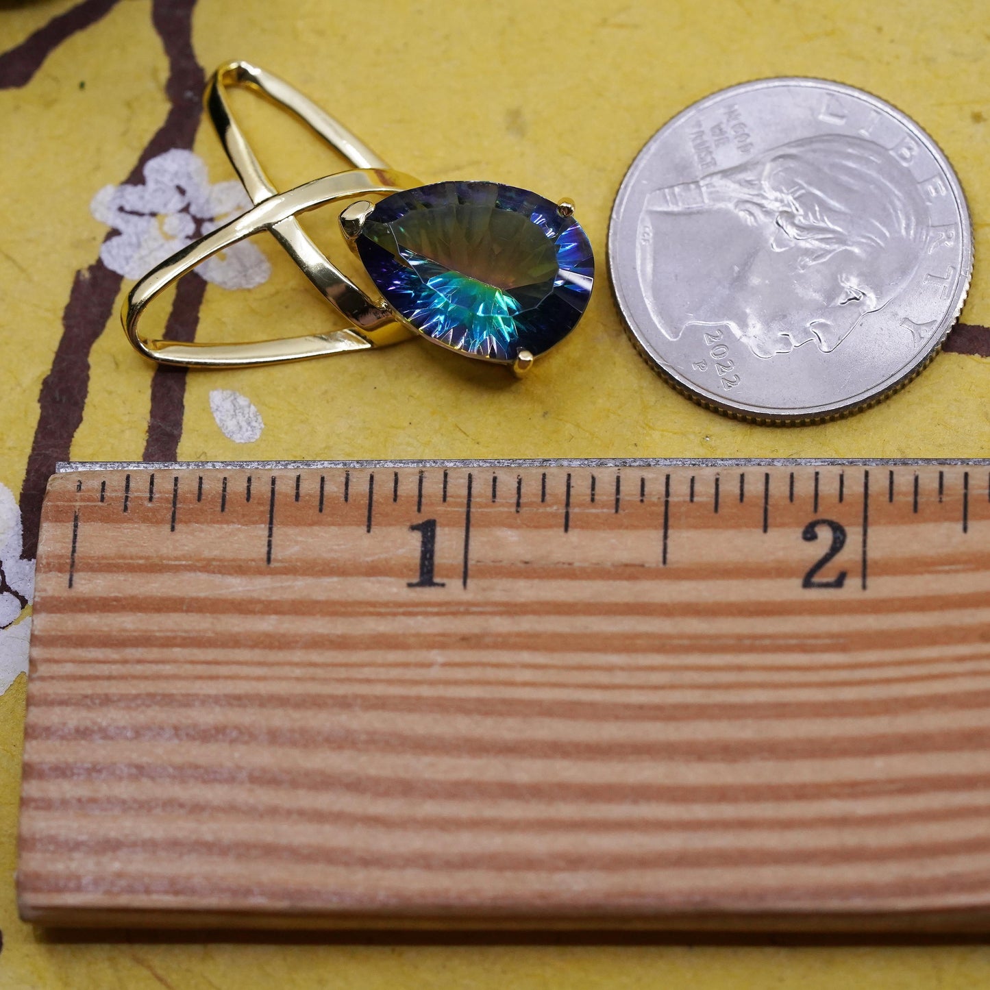 vermeil gold plated Sterling silver 925 tiny pendant teardrop rainbow quartz