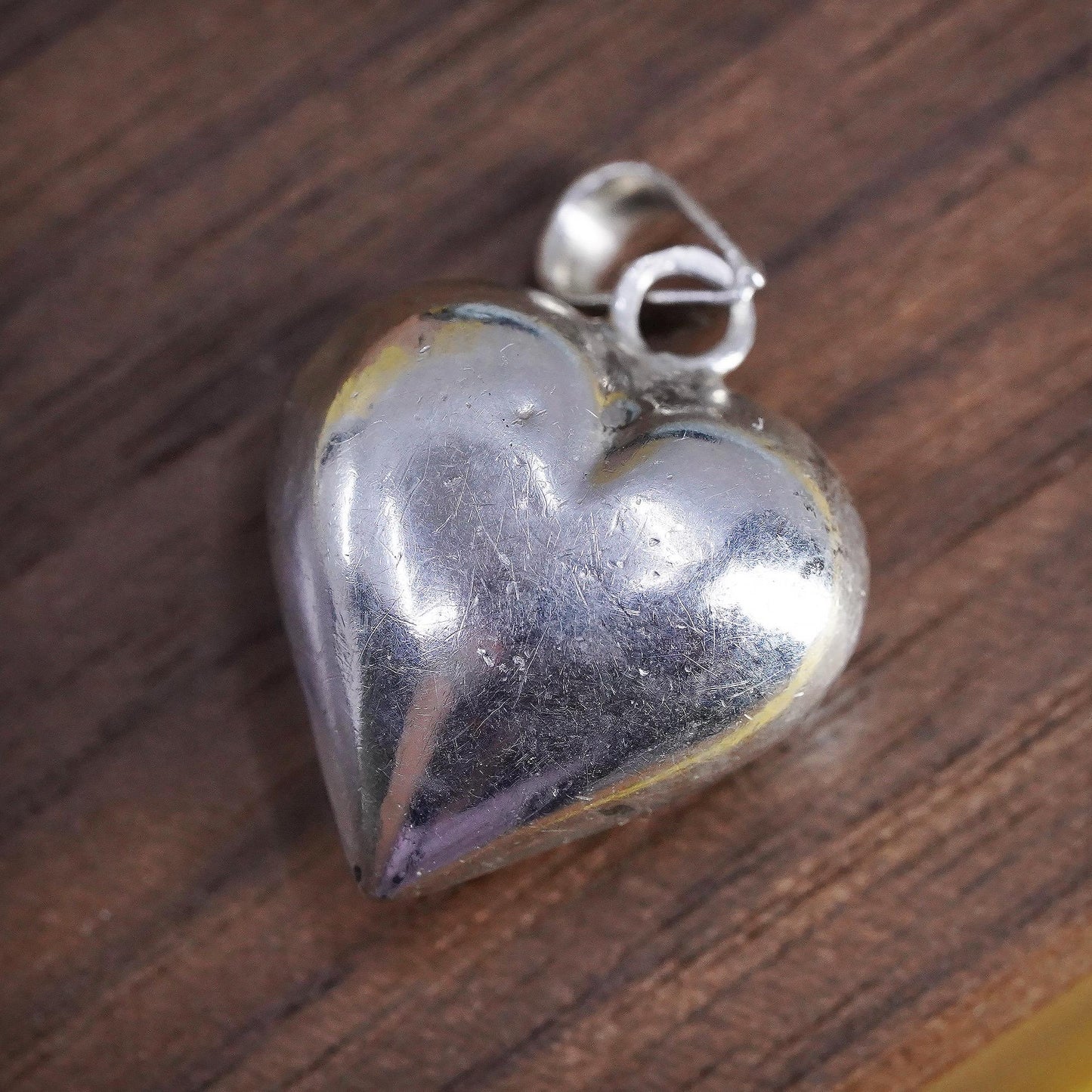 Vintage Sterling silver handmade heart pendant, puffy 925 heart