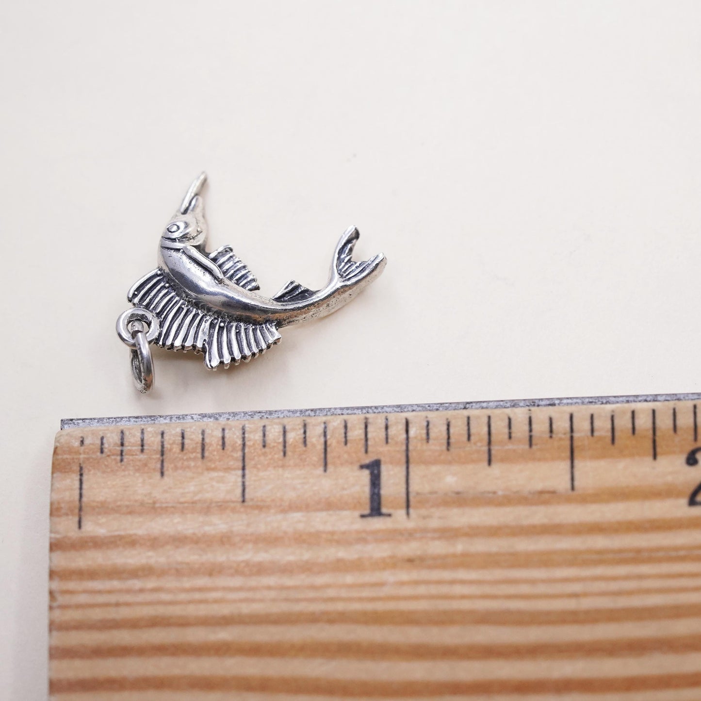 Vintage sterling silver handmade pendant, 925 charm swordfish