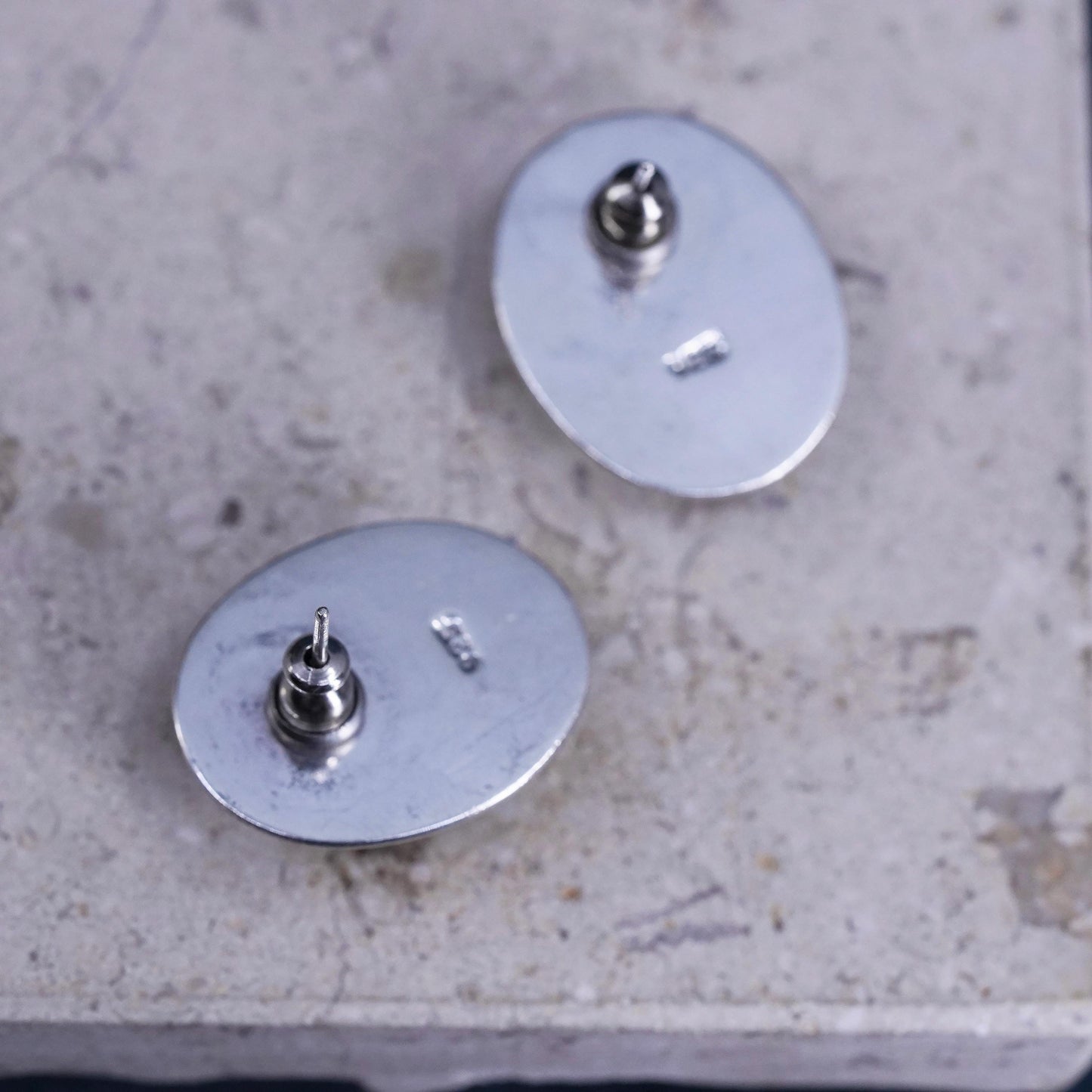 Vintage Mexican sterling silver handmade earrings, 925 oval studs labradorite