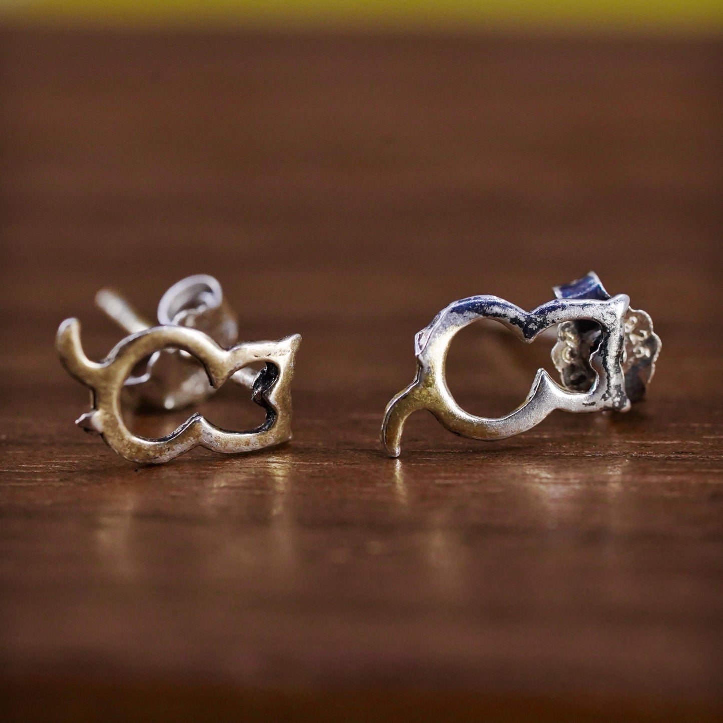 Vintage Sterling silver handmade earrings, 925 cat studs