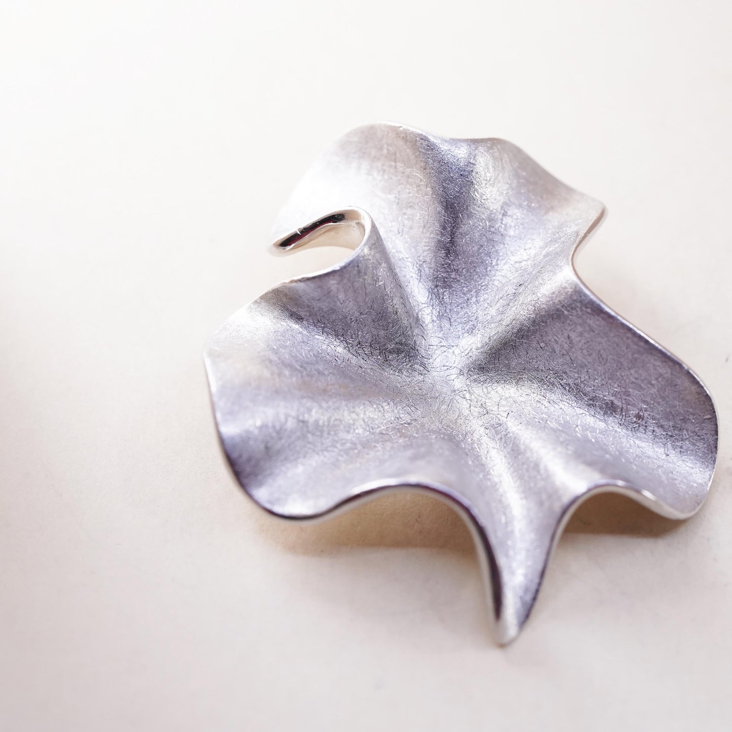 Designer JI Matte Sterling Silver Sculptural 925 pendant, Abstract Organic Form