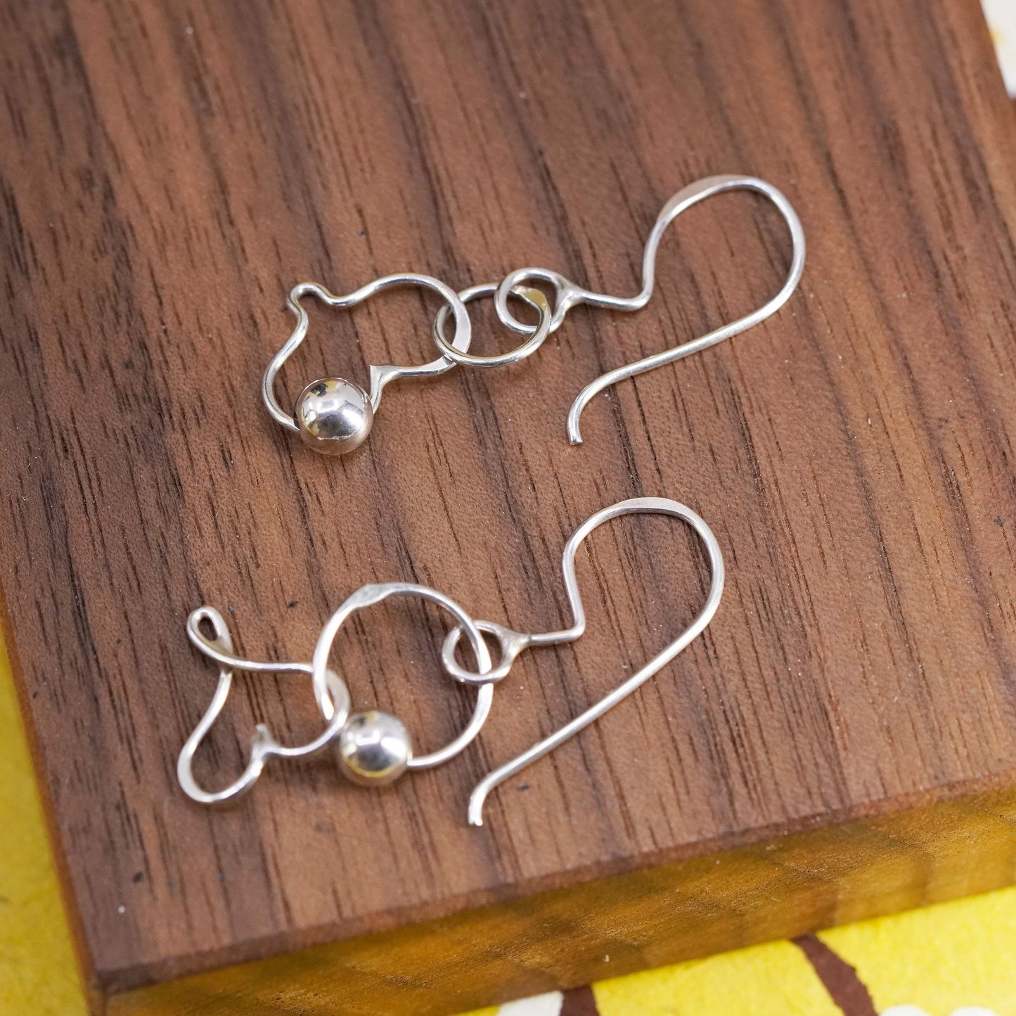 Vintage Sterling silver handmade earrings, 925 heart with beads