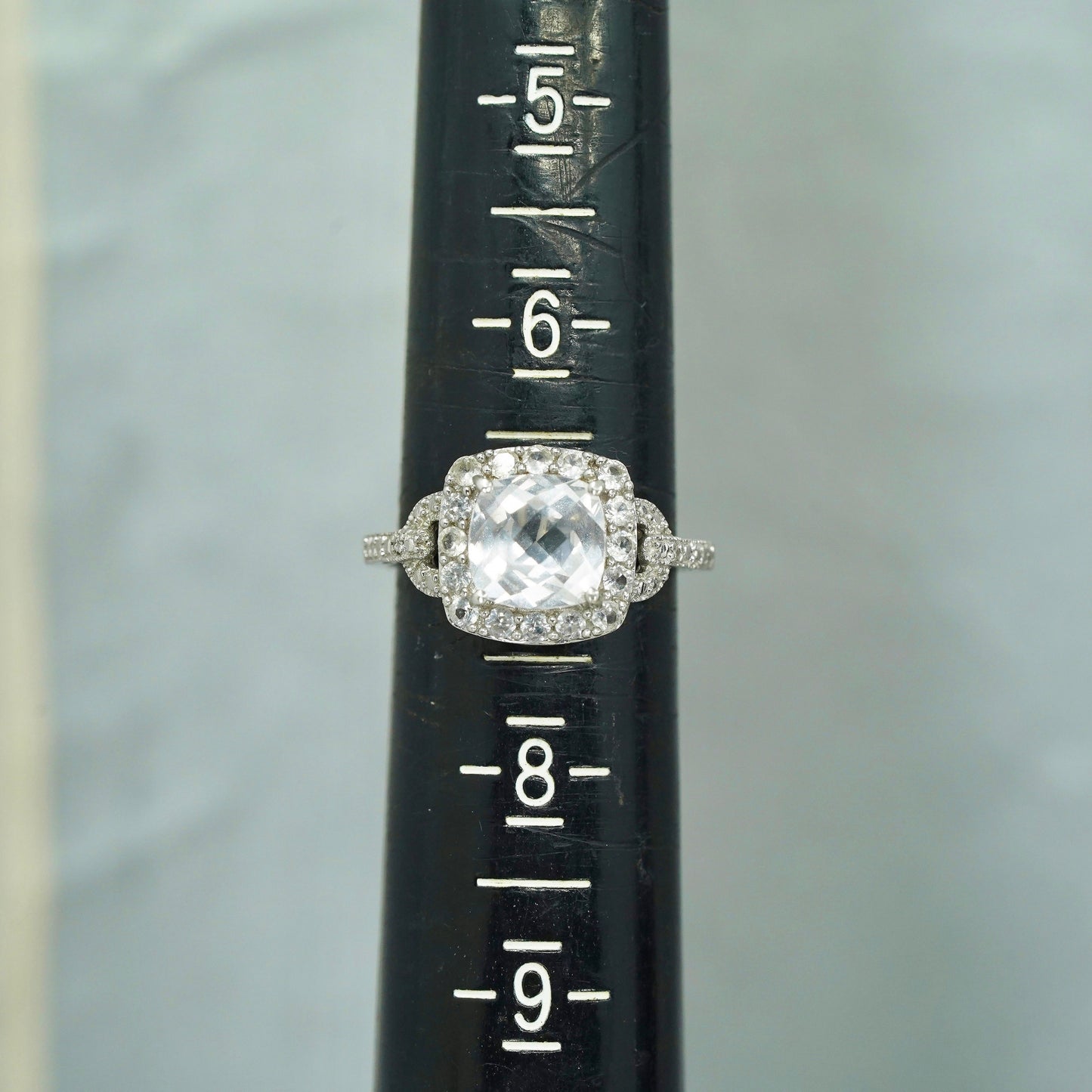 Size 7.5, vintage Sterling 925 silver handmade engagement ring with cluster Cz