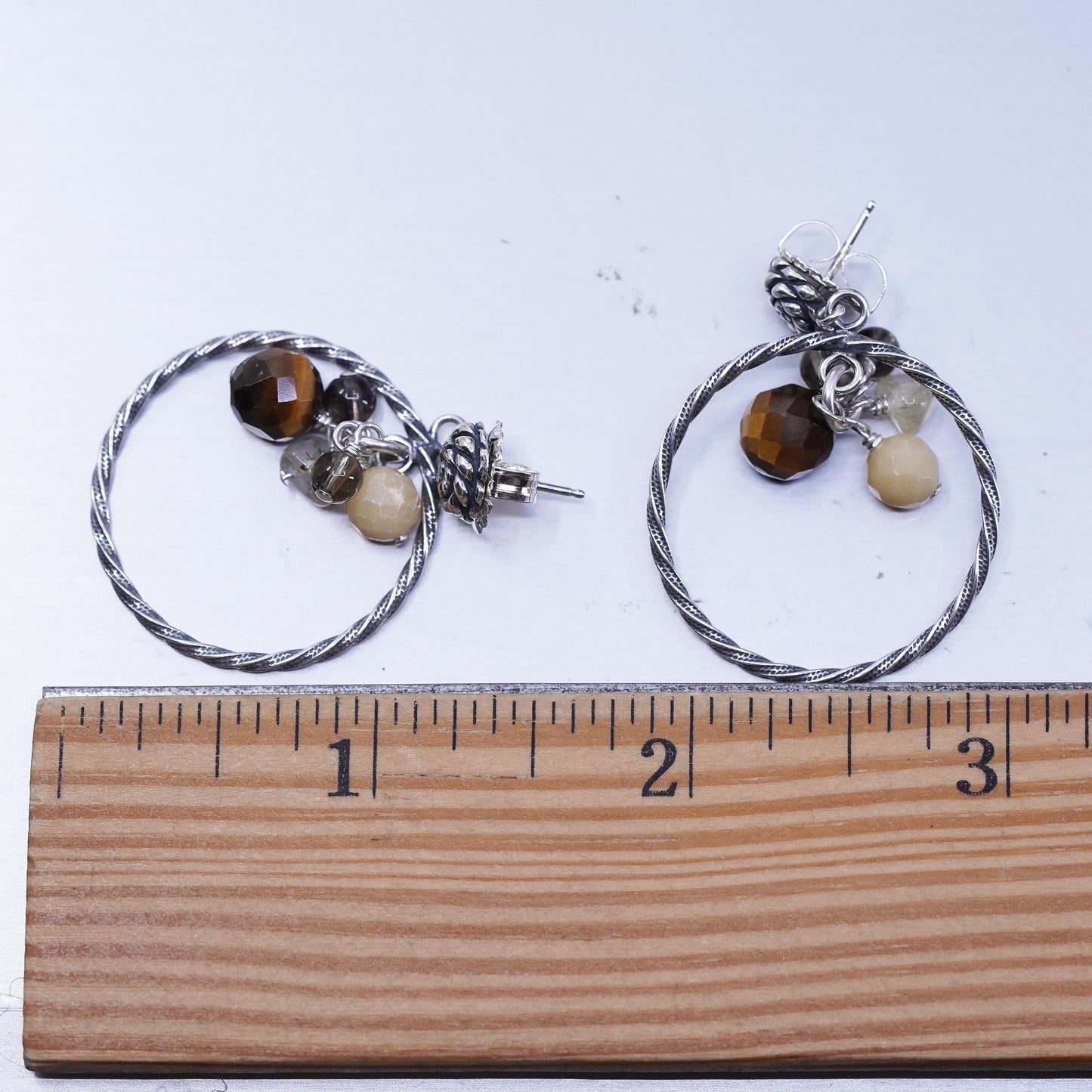 Relios Carolyn Pollack Sterling 925 silver circle earrings golden tiger eye