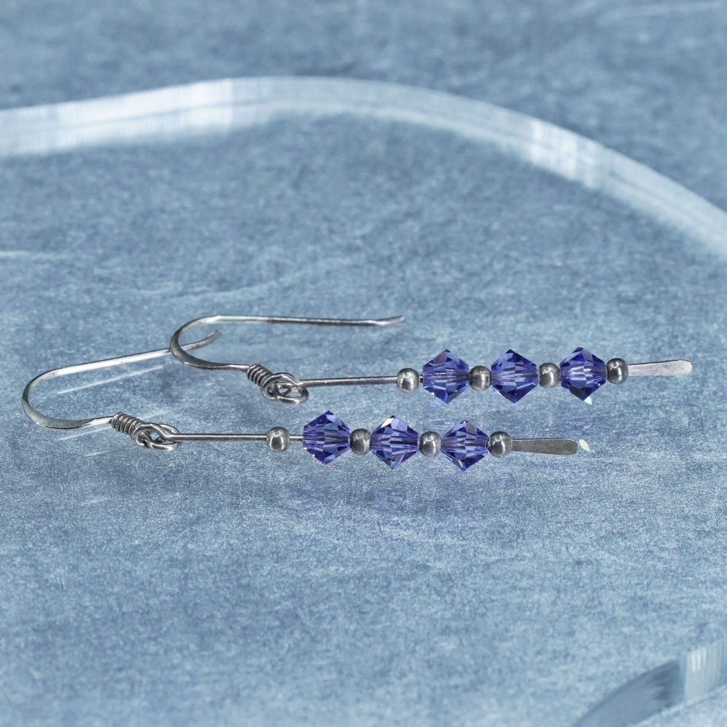 Vintage Sterling 925 silver handmade earrings with amethyst crystal beads