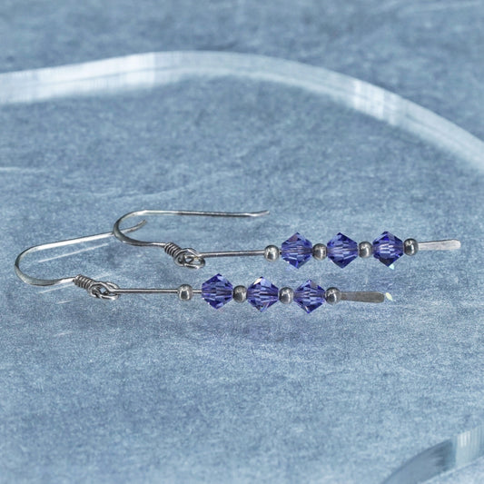 Vintage Sterling 925 silver handmade earrings with amethyst crystal beads