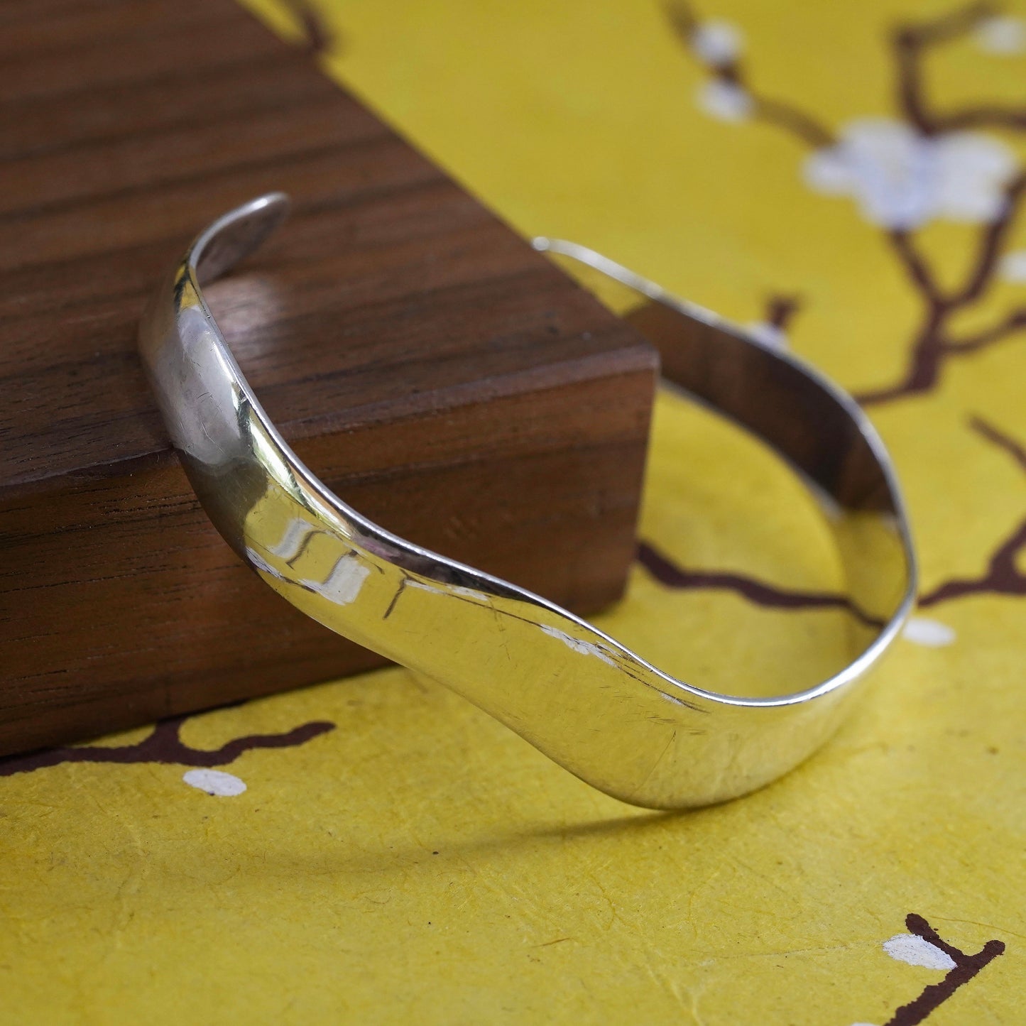 6.5", Vintage Mexican Sterling silver handmade bracelet, modern 925 wavy cuff