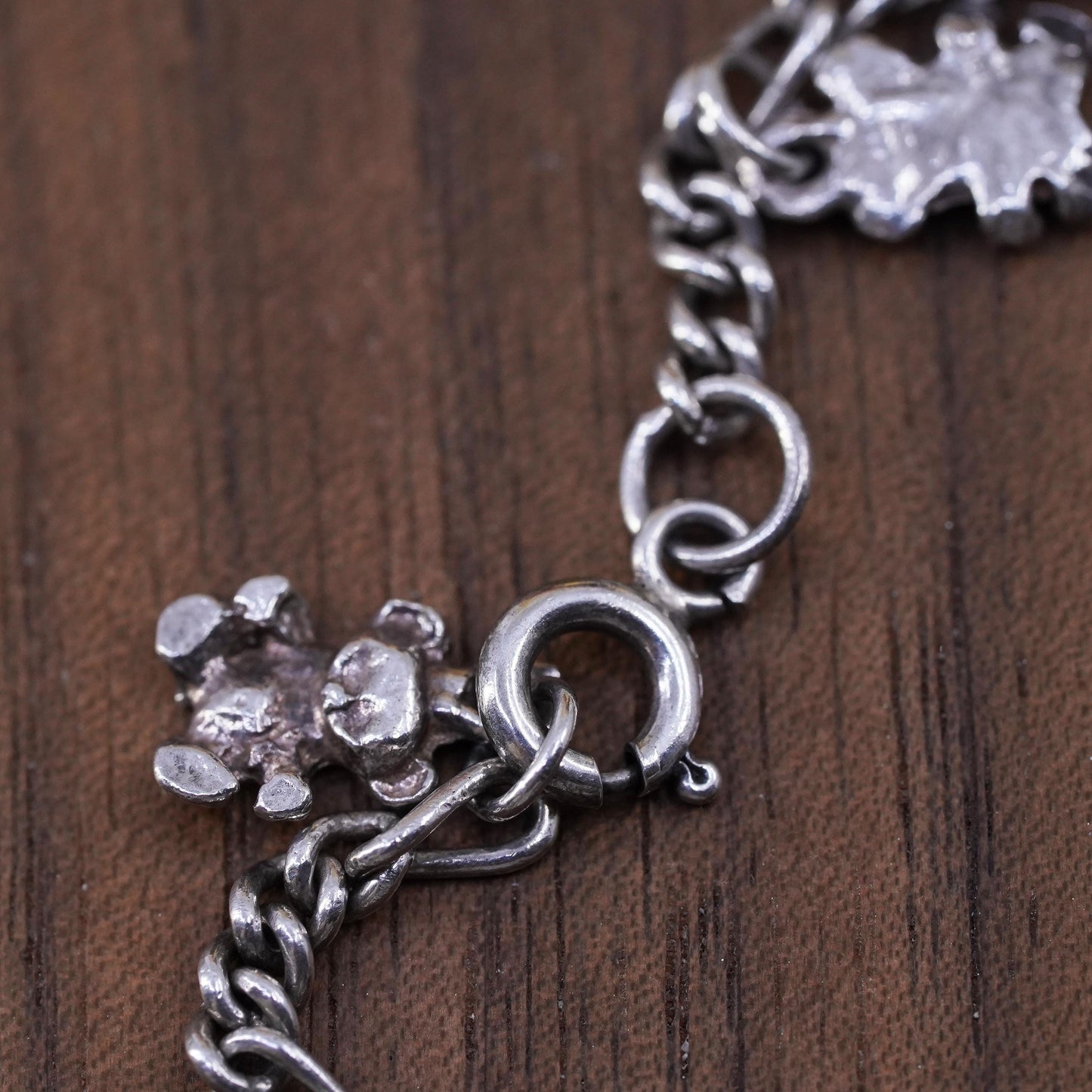 5.5" Sterling silver bracelet, Italy 925 curb chain with teddy bear charms