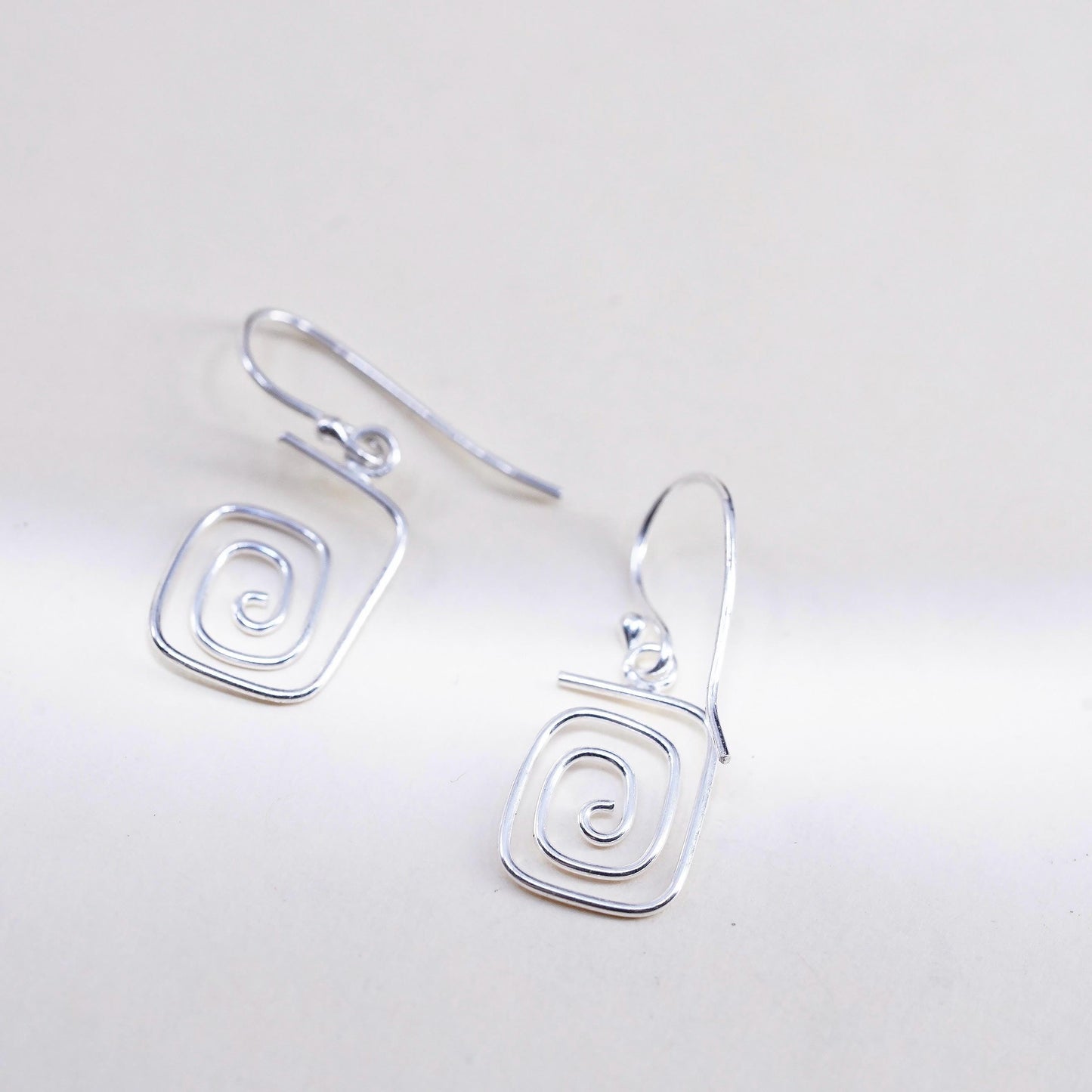 Vintage Sterling silver handmade earrings, modern 925 swirly dangles