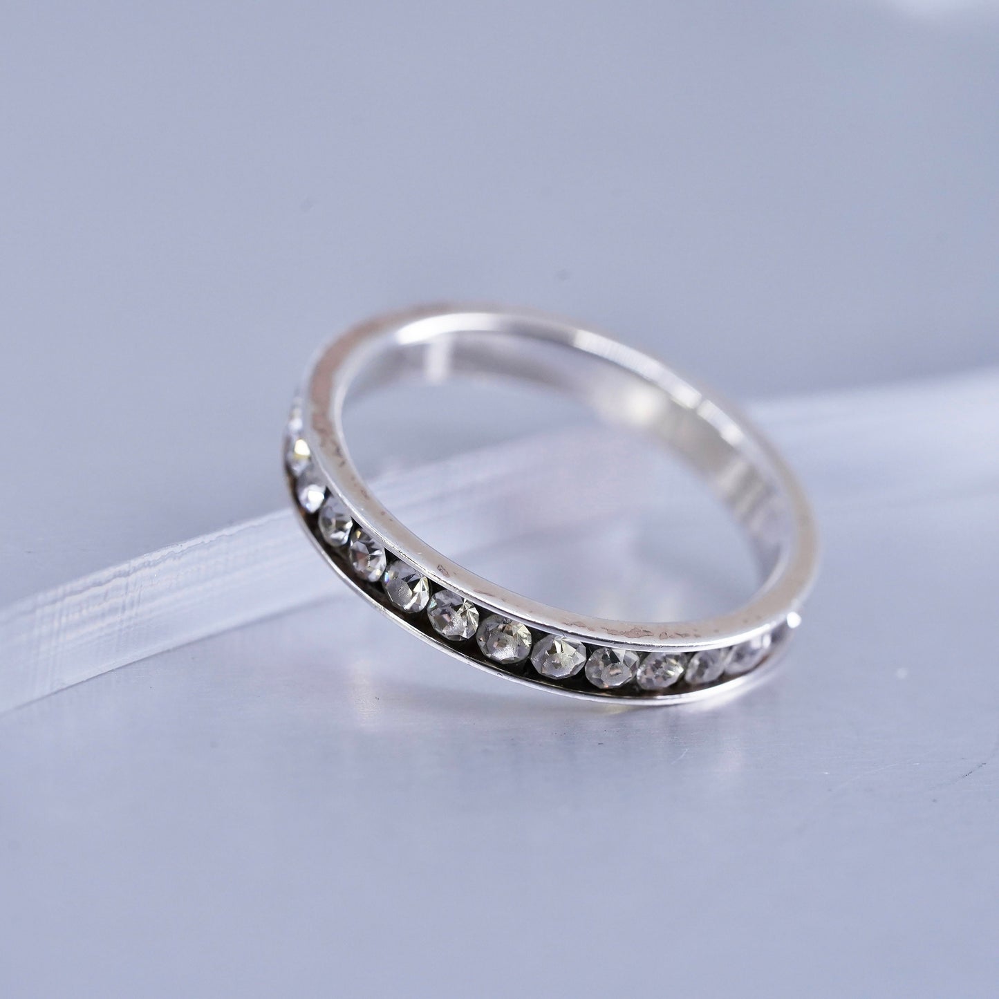 Size 8.25, vintage southwestern Sterling 925 silver wedding ring, Cz band